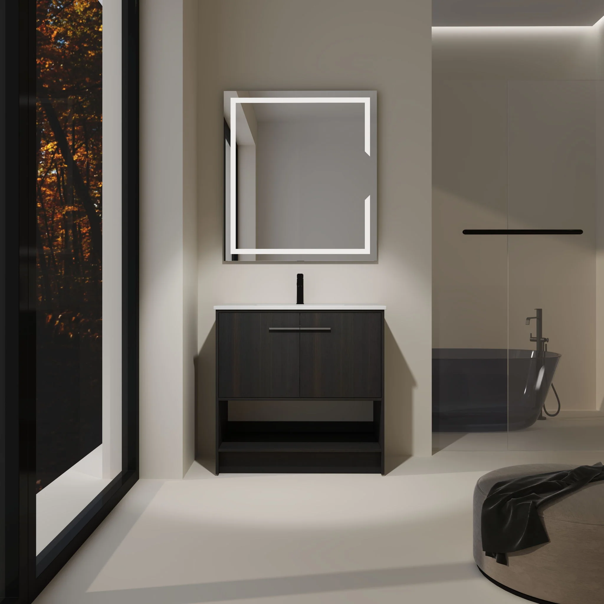 Modern Bathroom Vanity With Ceramic Sink, Freestanding Cabinet, Soft Closing Doors - Image 9