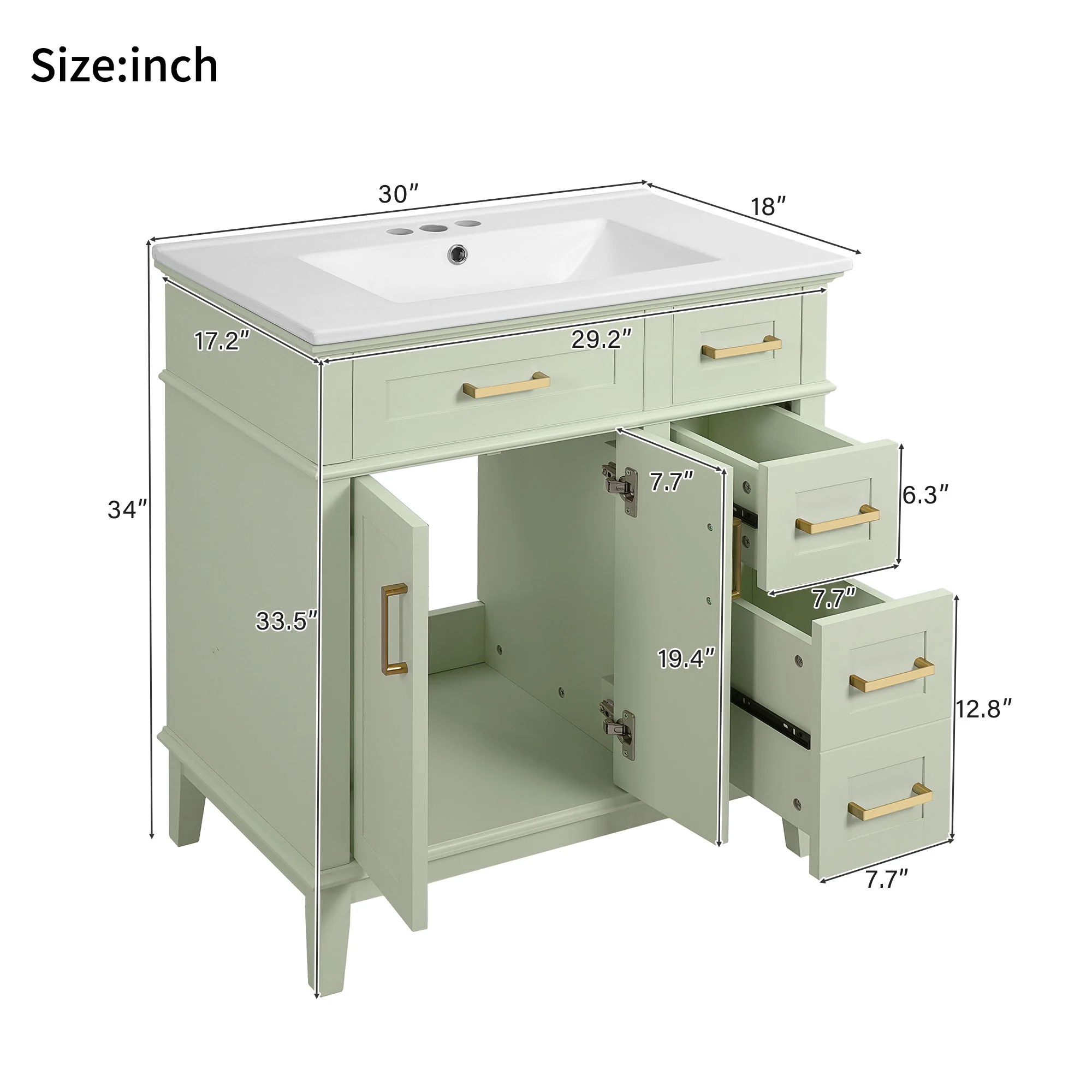 Modern Bathroom Vanity With Ceramic Sink, Soft Close Storage Cabinet - Image 10