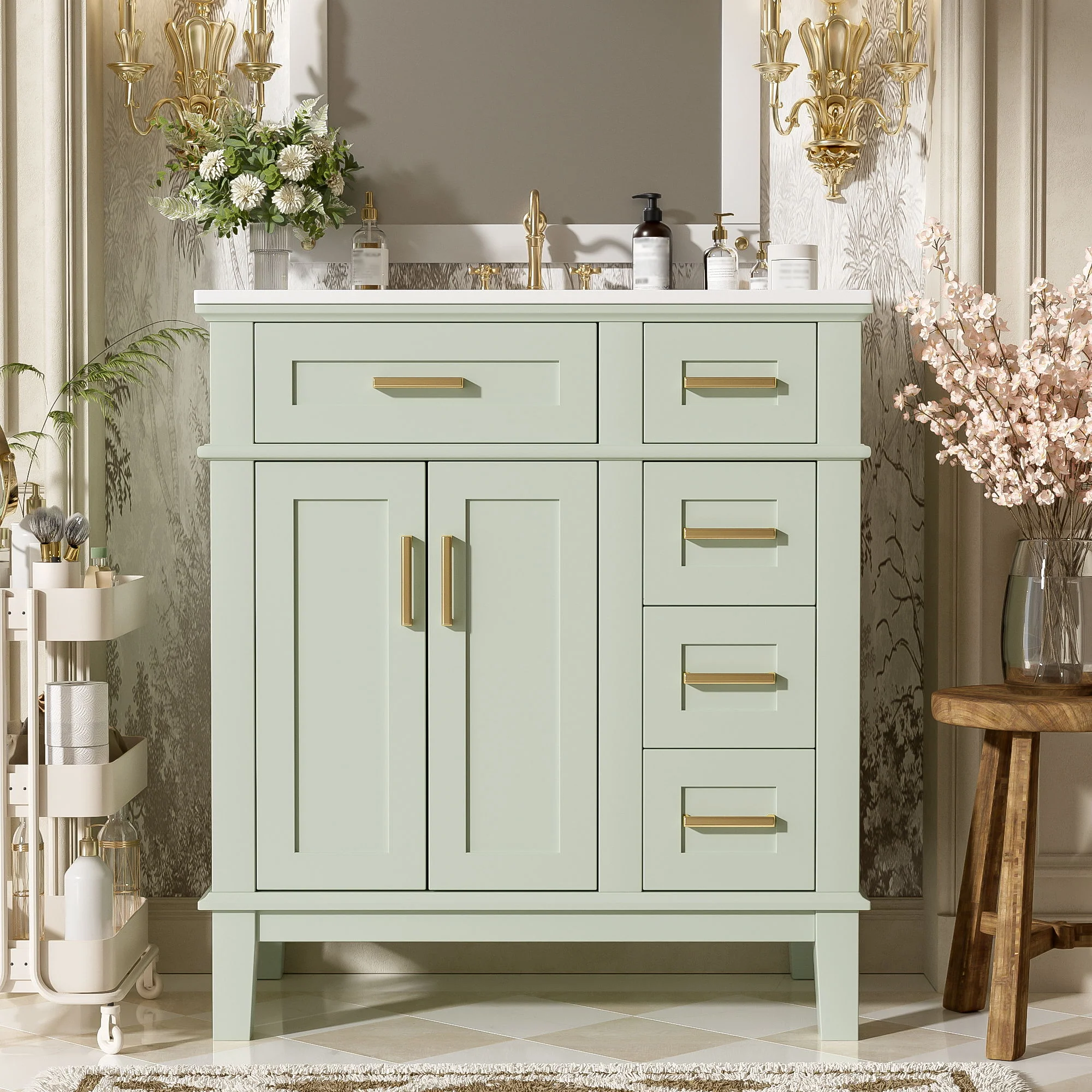 Modern Bathroom Vanity With Ceramic Sink, Soft Close Storage Cabinet - Image 11
