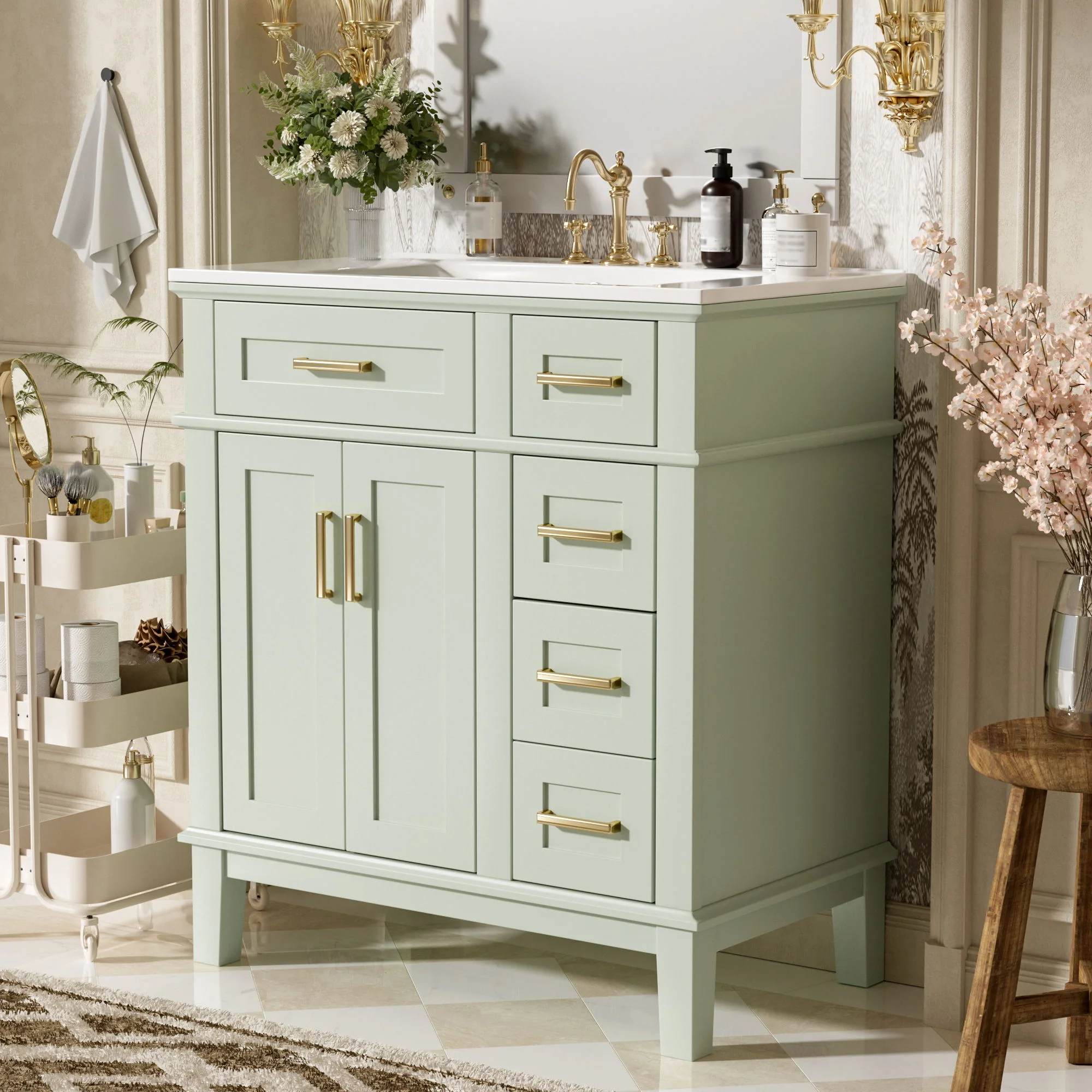 Modern Bathroom Vanity With Ceramic Sink, Soft Close Storage Cabinet - Image 13
