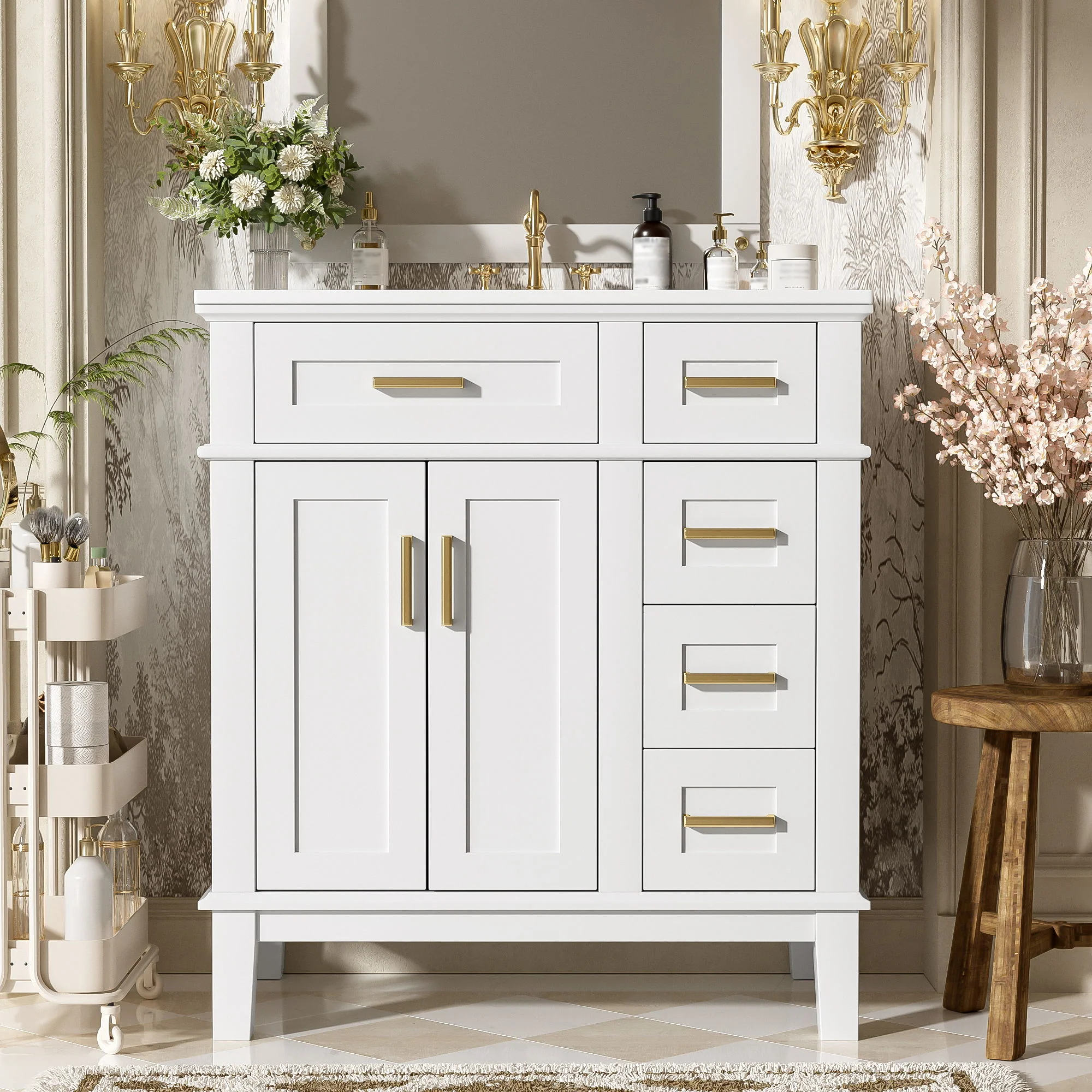 Modern Bathroom Vanity With Ceramic Sink, Soft Close Storage Cabinet - Image 17