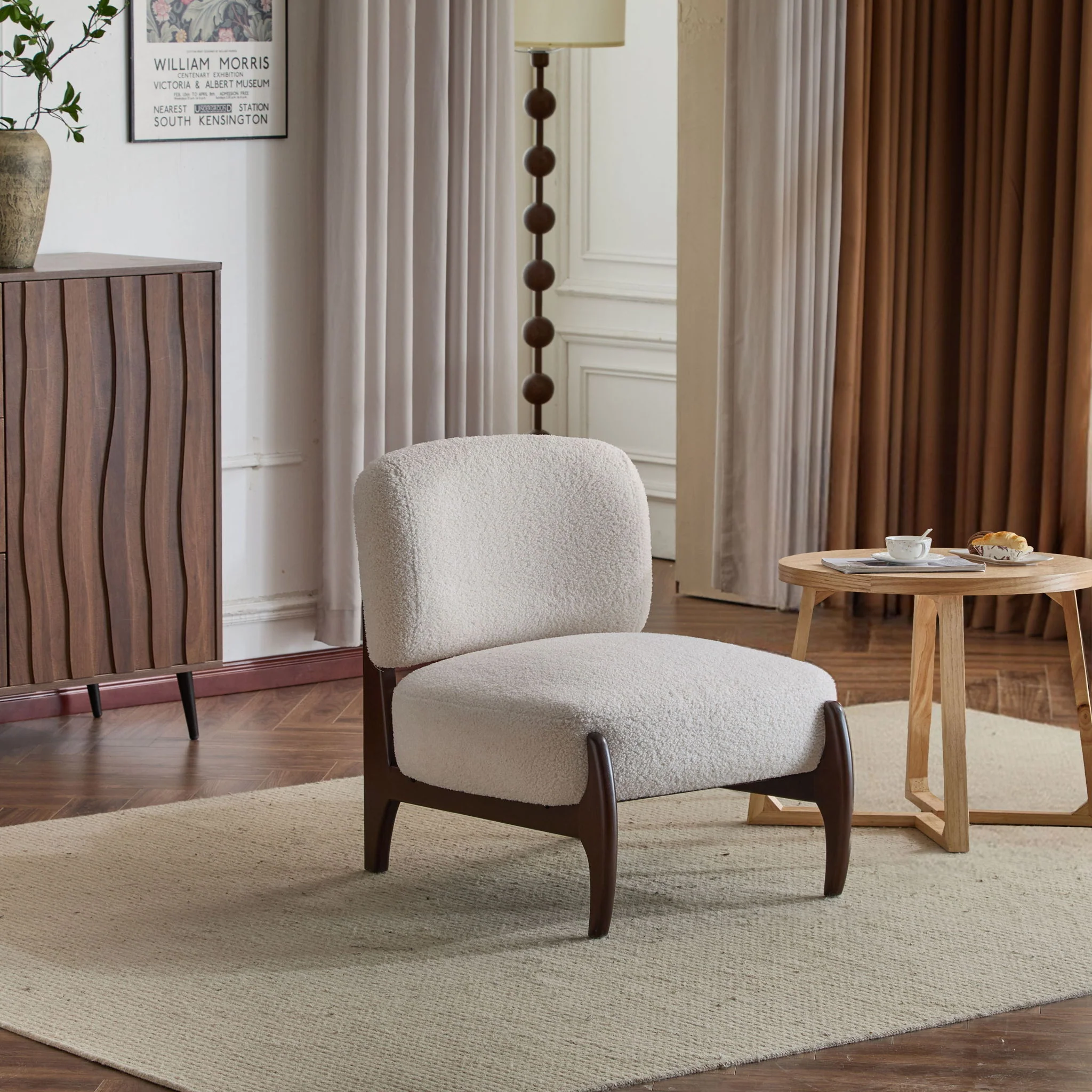 Modern Boucle Lounge Chair With Solid Wood Fram - Image 8