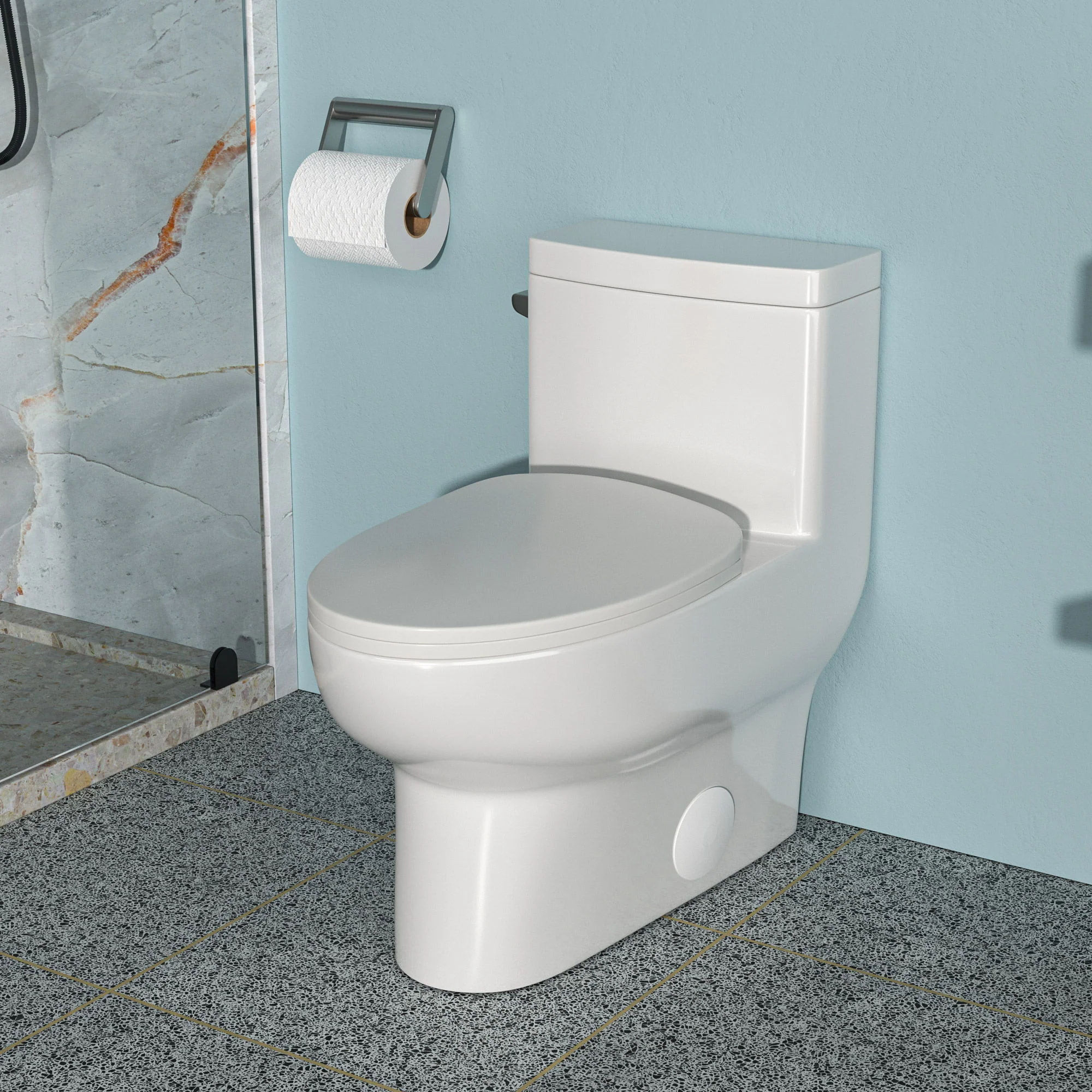 Modern Ceramic 1 Piece Toilet With Single Flush And Soft Closing Seat - White - Image 3