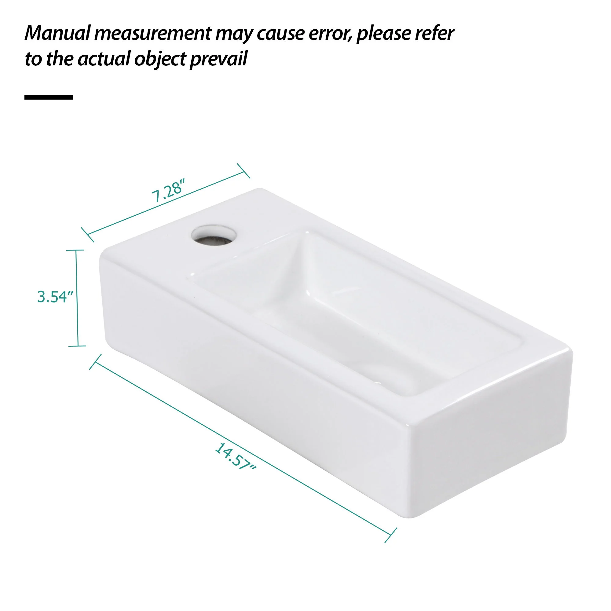 Modern Ceramic Rectangle Wall Mount Bathroom Sink With Single Faucet Hole - Image 6
