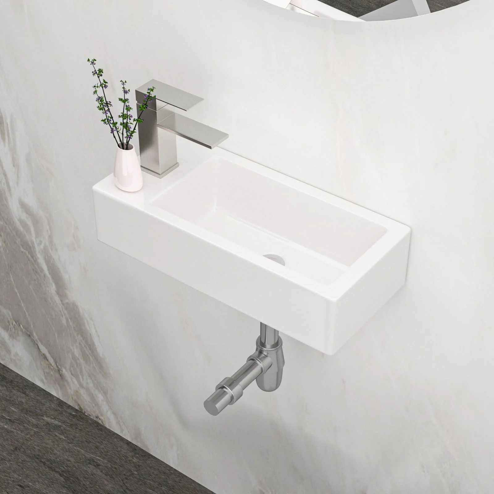 Modern Ceramic Rectangle Wall Mount Bathroom Sink With Single Faucet Hole - Image 8