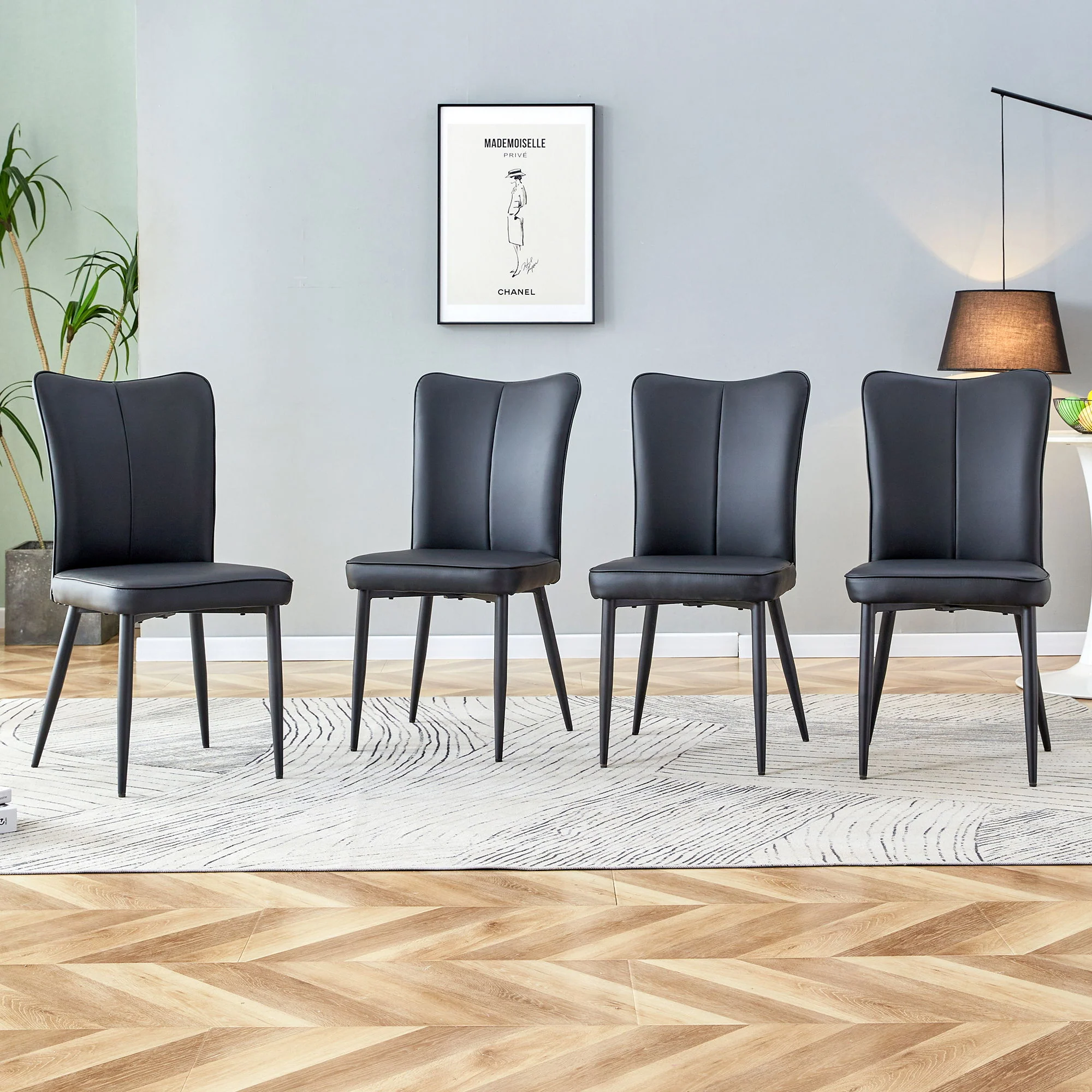 Modern Chair Set 4 Pieces With Vertical Backrest Design For Kitchen And Living Rooms - Black - Image 3