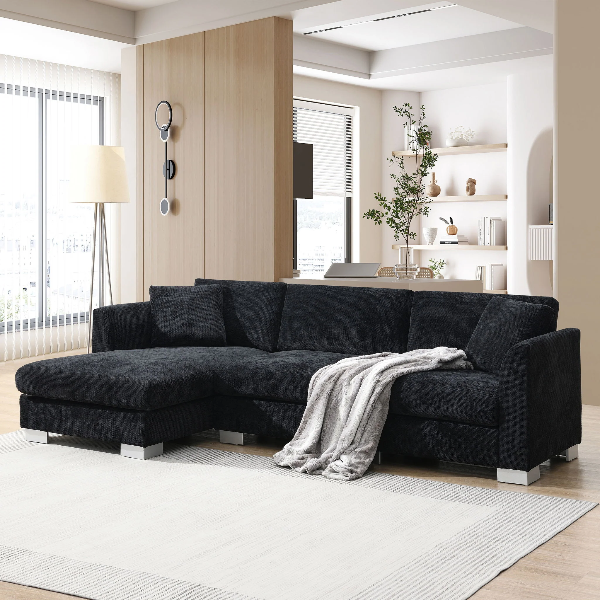Modern Cloud Sectional Sofa L Shaped Luxury Couch Set With 2 Free Pillows 4 Seat With Oversized Chaise - Image 4