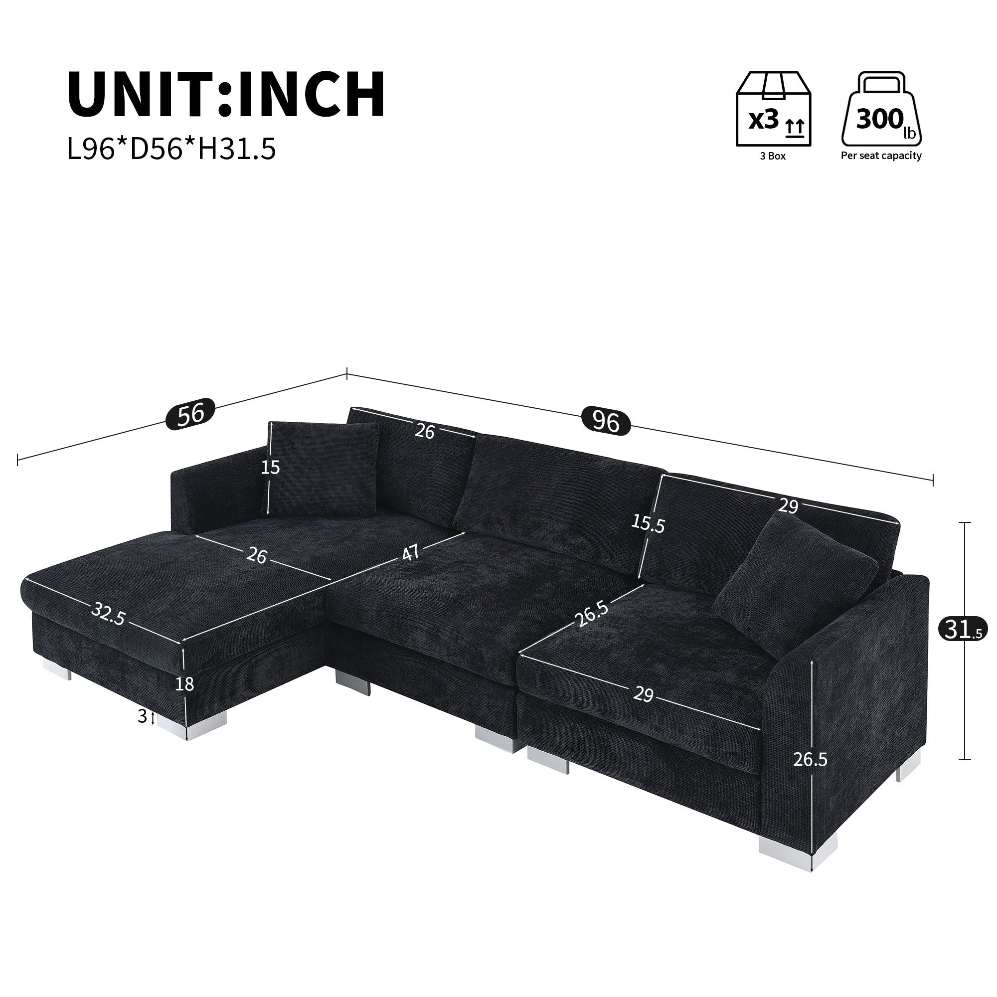 Modern Cloud Sectional Sofa L Shaped Luxury Couch Set With 2 Free Pillows 4 Seat With Oversized Chaise - Image 9