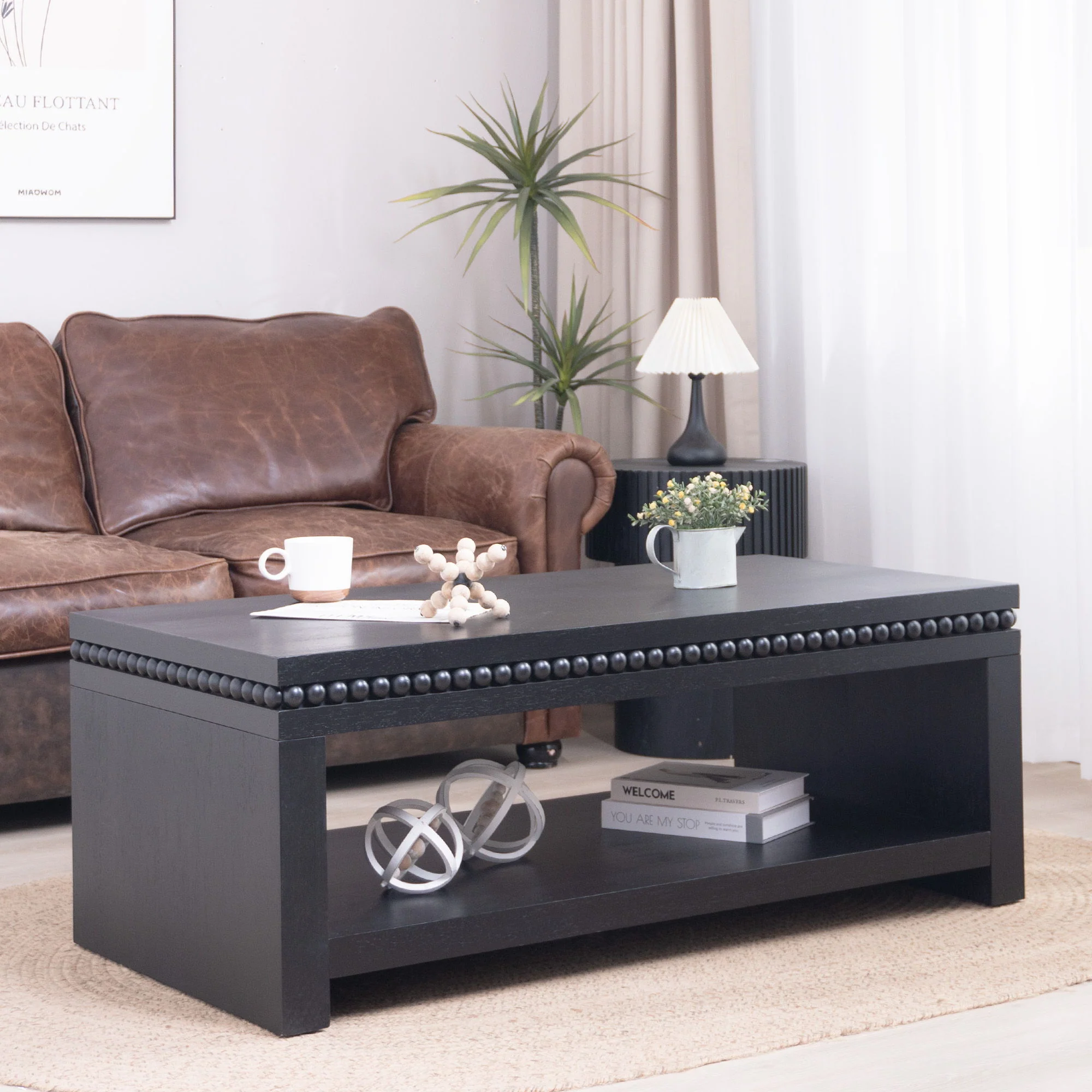Modern Coffee Table With Beaded Trim - Image 4