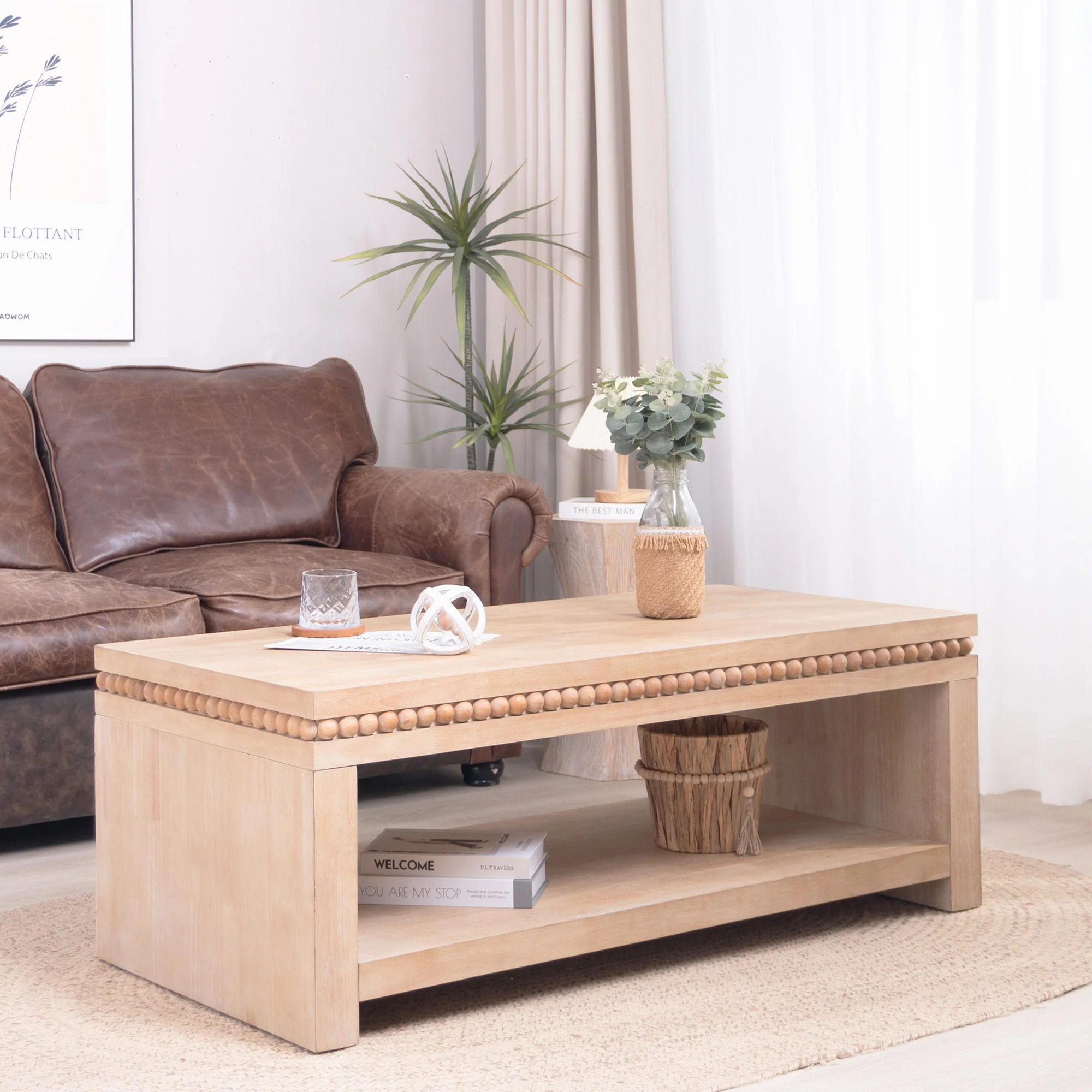 Modern Coffee Table With Beaded Trim - Image 6