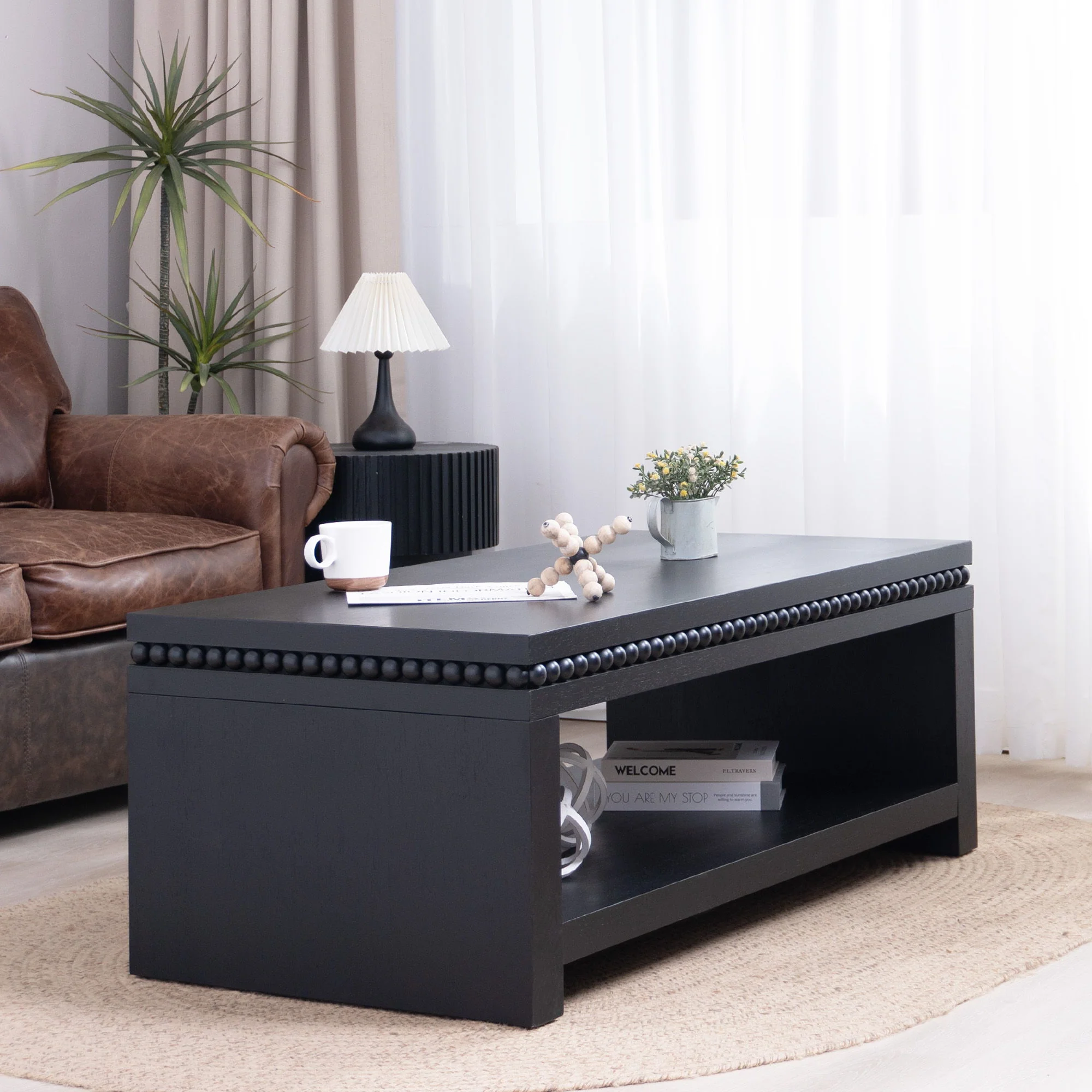 Modern Coffee Table With Beaded Trim - Image 7