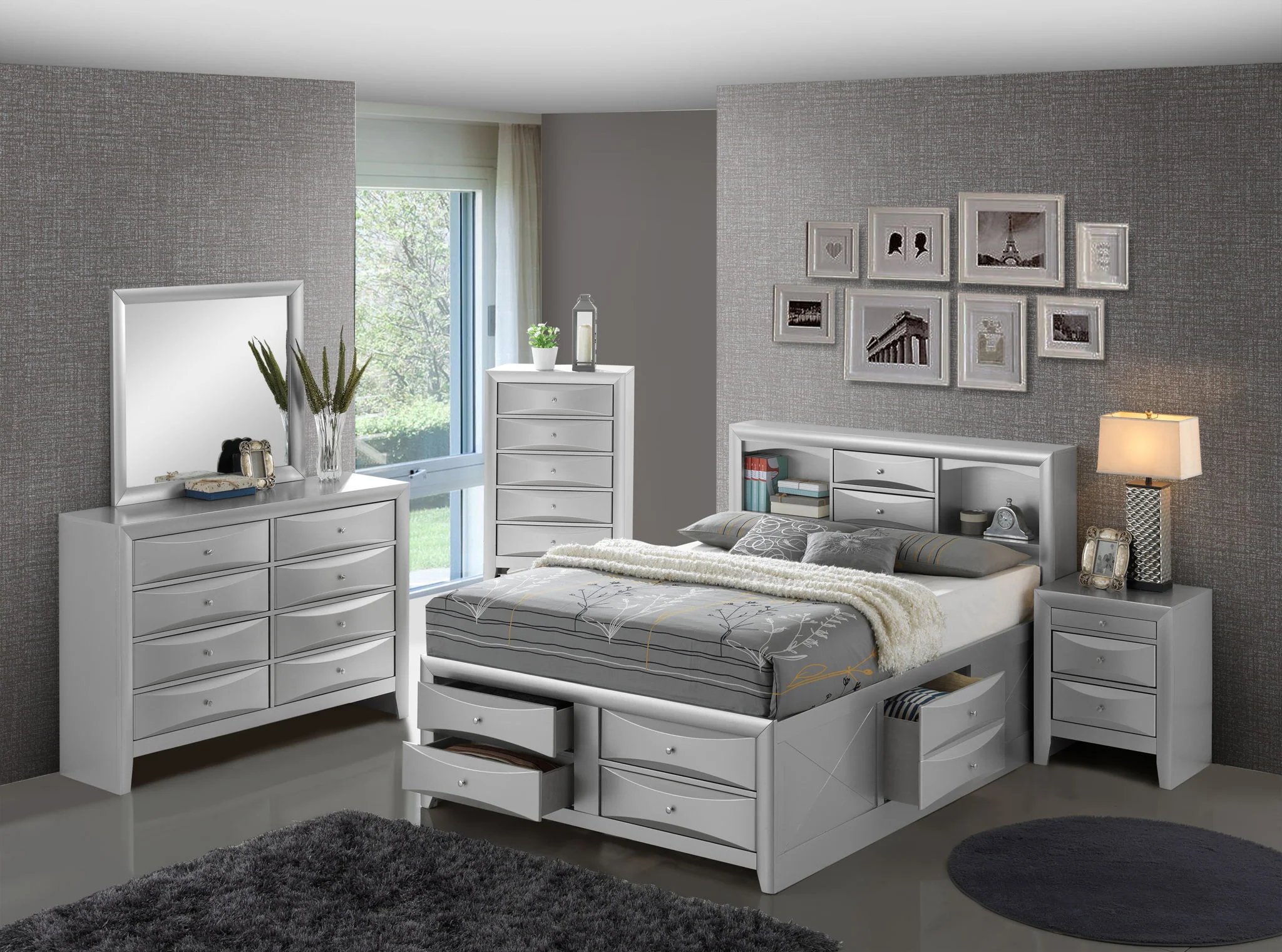 Modern Design Storage Bed With Bookcase Headboard - Image 43