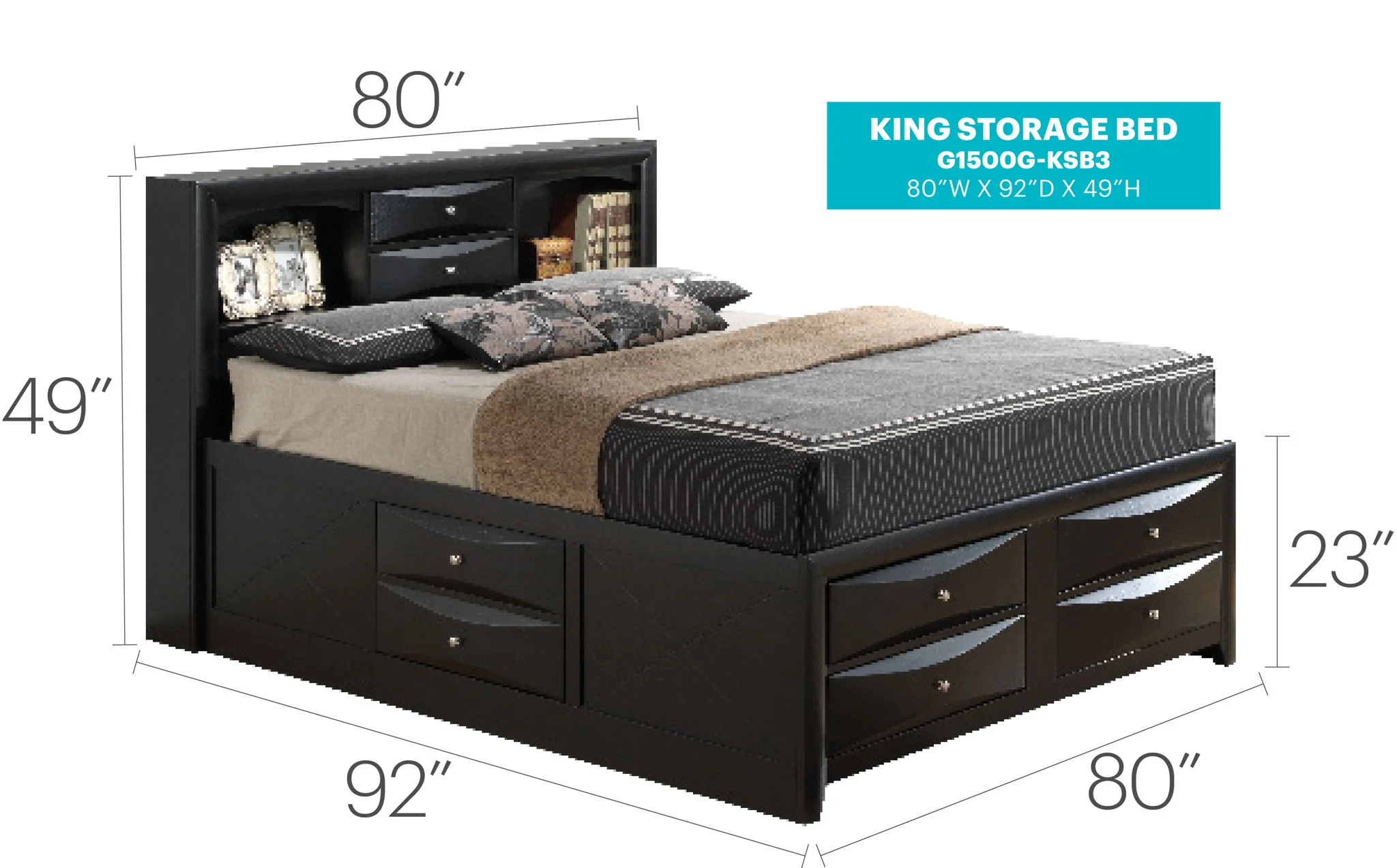 Modern Design Storage Bed With Bookcase Headboard - Image 53