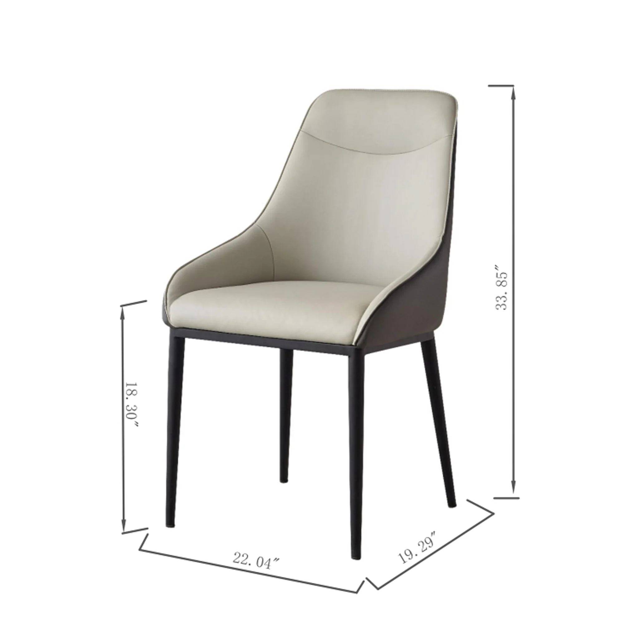 Modern Dining Chair Set Upholstered Seats Steel Metal Legs 2 Tone Contemporary Kitchen Living Room Furniture (Set of 2) - Black / Gray - Image 4