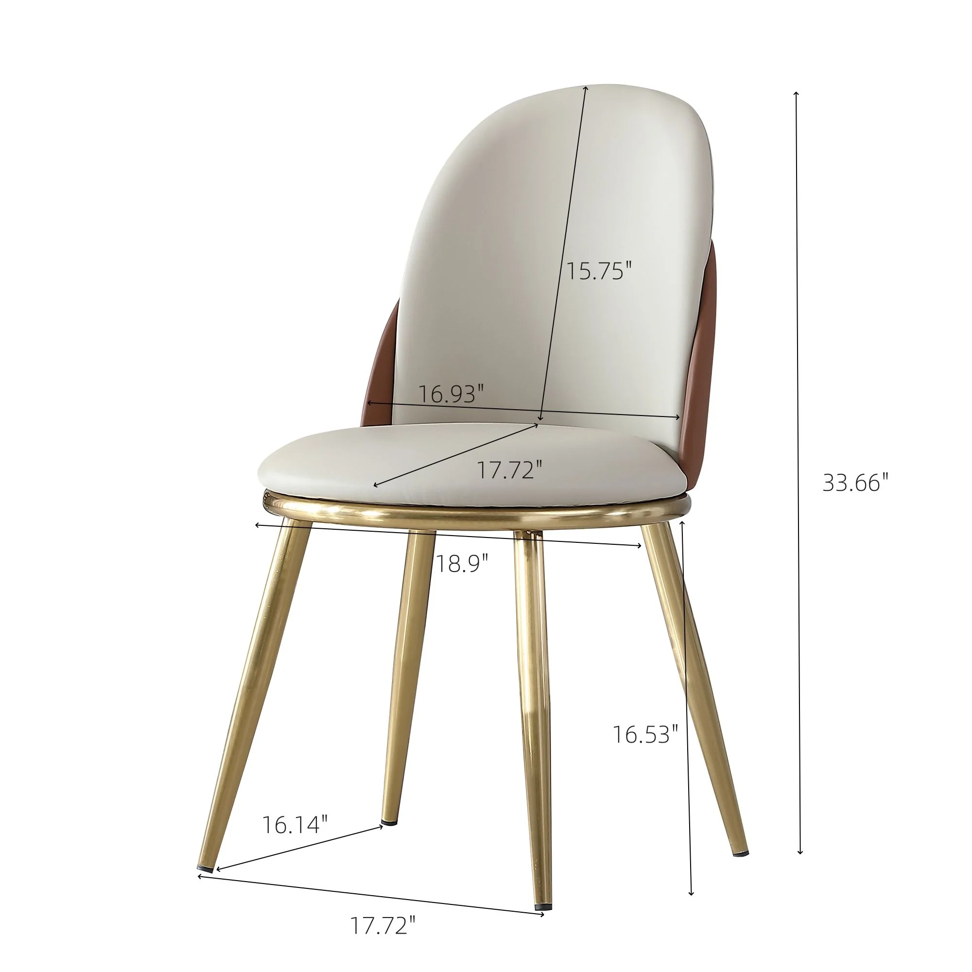 Modern Dining Chairs (Set of 2) With Gold Metal Legs - Beige - Image 2