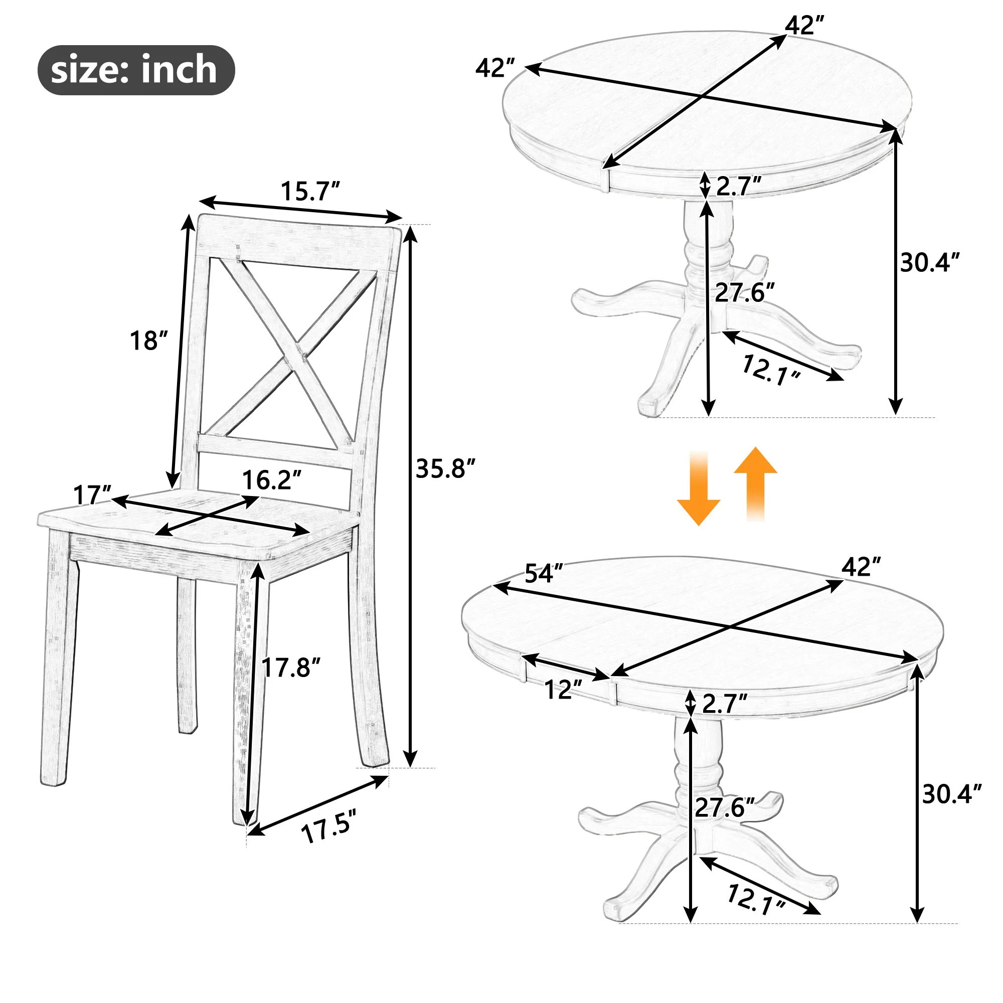 Modern Dining Table Set For 4, Round Table And 4 Kitchen Room Chairs, 5 Piece Kitchen Table Set For Dining Room, Dinette, Breakfast Nook - Image 3