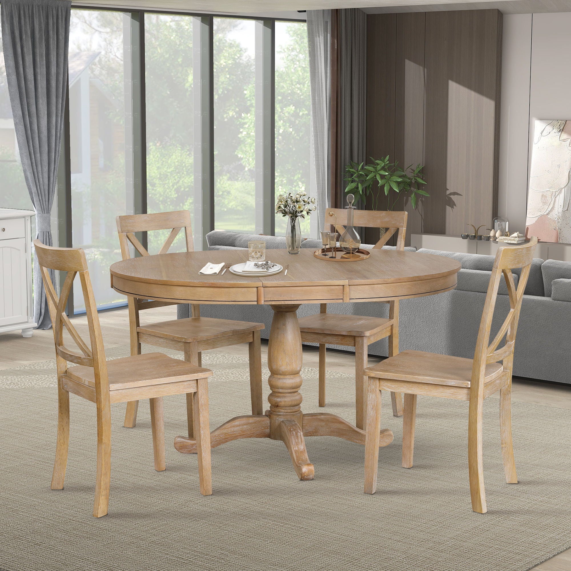 Modern Dining Table Set For 4, Round Table And 4 Kitchen Room Chairs, 5 Piece Kitchen Table Set For Dining Room, Dinette, Breakfast Nook - Image 4