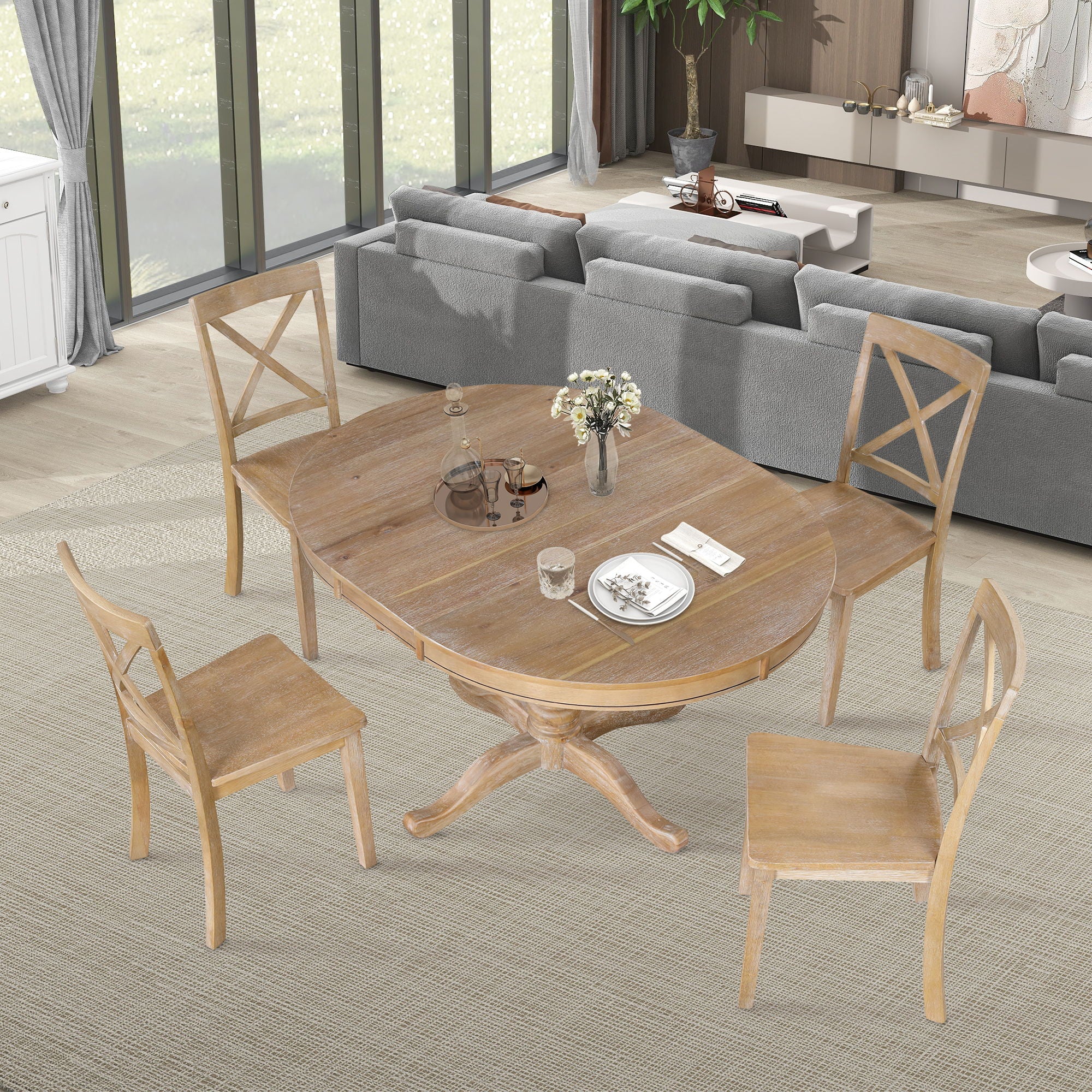 Modern Dining Table Set For 4, Round Table And 4 Kitchen Room Chairs, 5 Piece Kitchen Table Set For Dining Room, Dinette, Breakfast Nook - Image 7