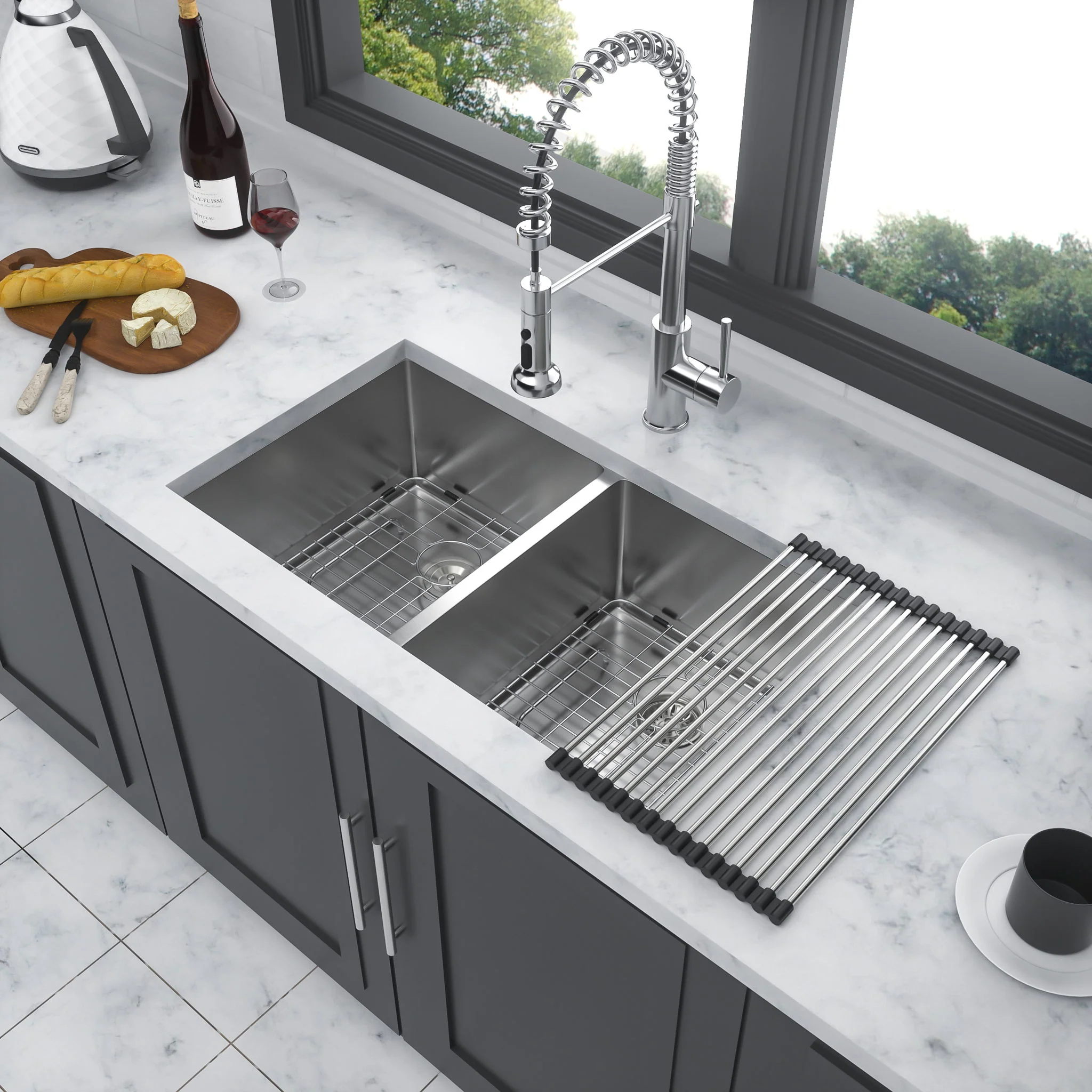 Modern Double Bowl Undermount Kitchen Sink 50 / 50 Design Stainless Steel - Image 7