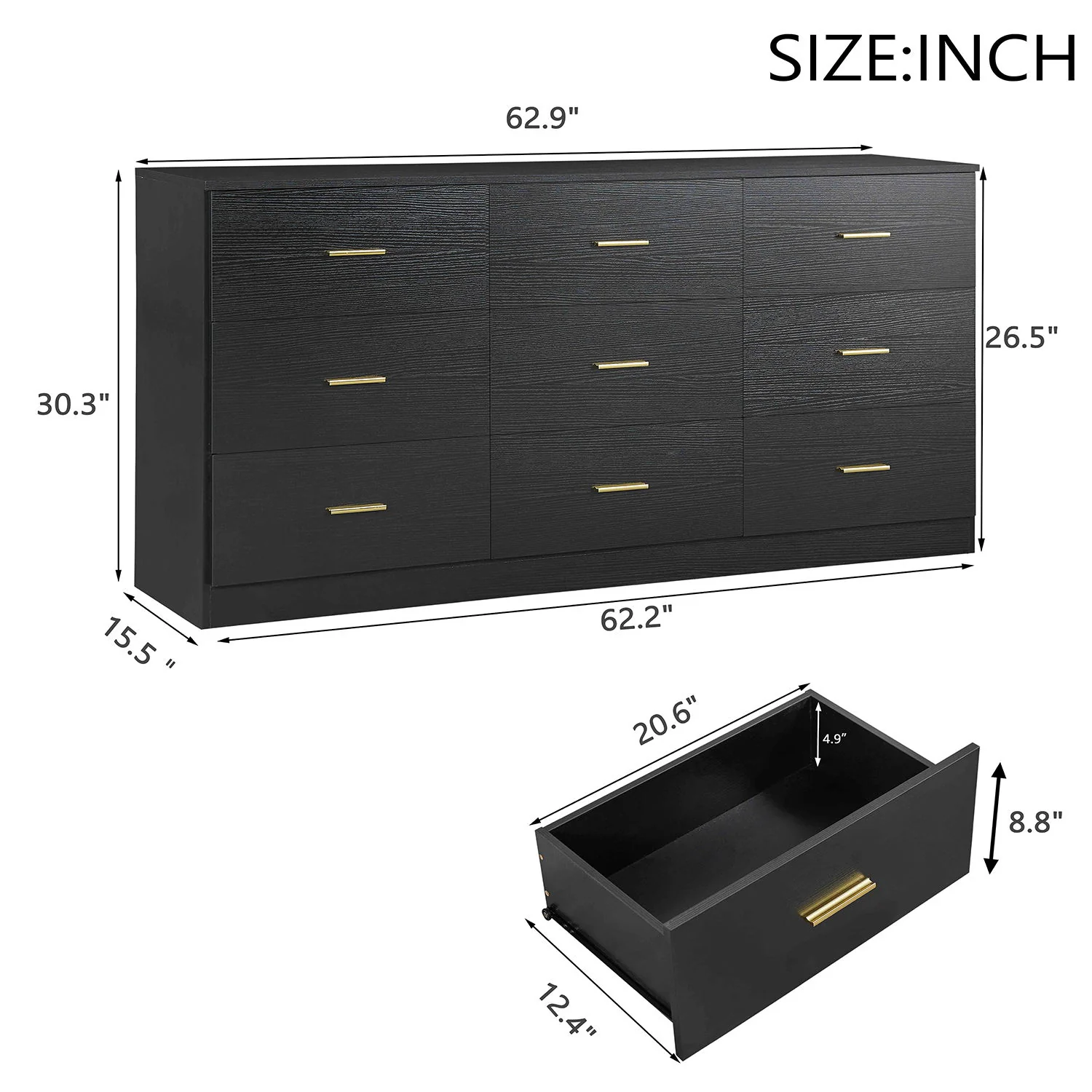 Modern Drawer Dresser For Bedroom, Ample Storage Wide Chest Of Drawers - Image 7