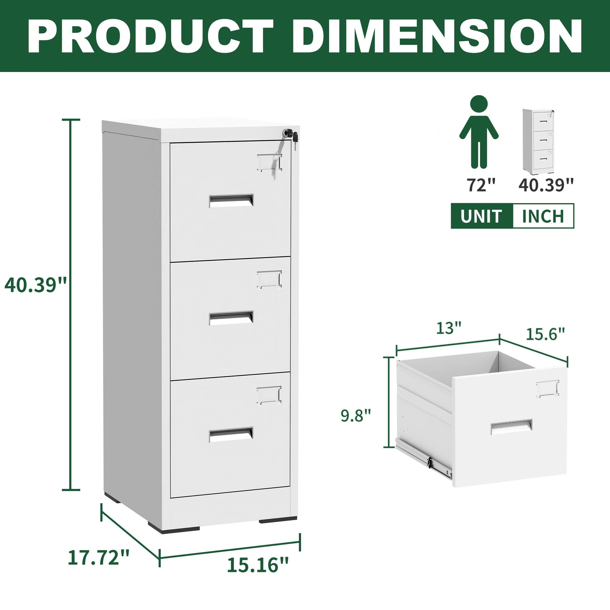 Modern Drawer Metal Vertical File Cabinet With Lock And Card Slot For Office - Image 6
