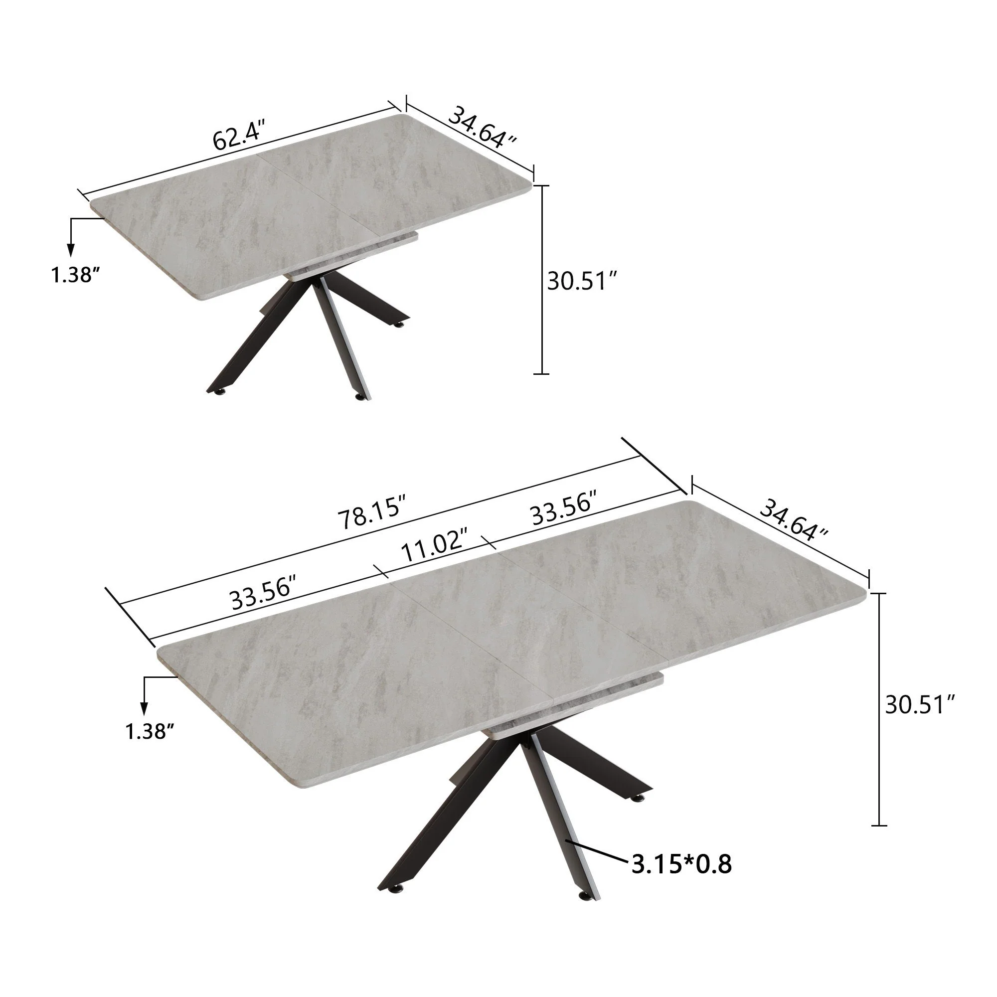 Modern Extendable Dining Table Set For 6 - 8 - Black / Gray - Image 4