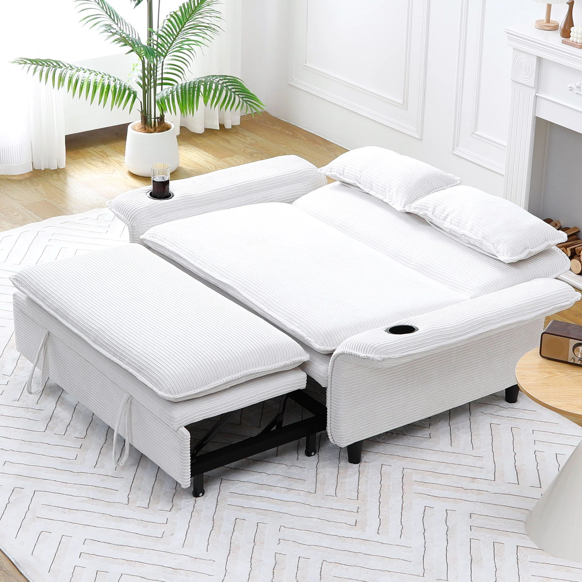 Modern Fabric Multi-Functional Sofa Bed With Adjustable Armrests And Backrests - Image 10