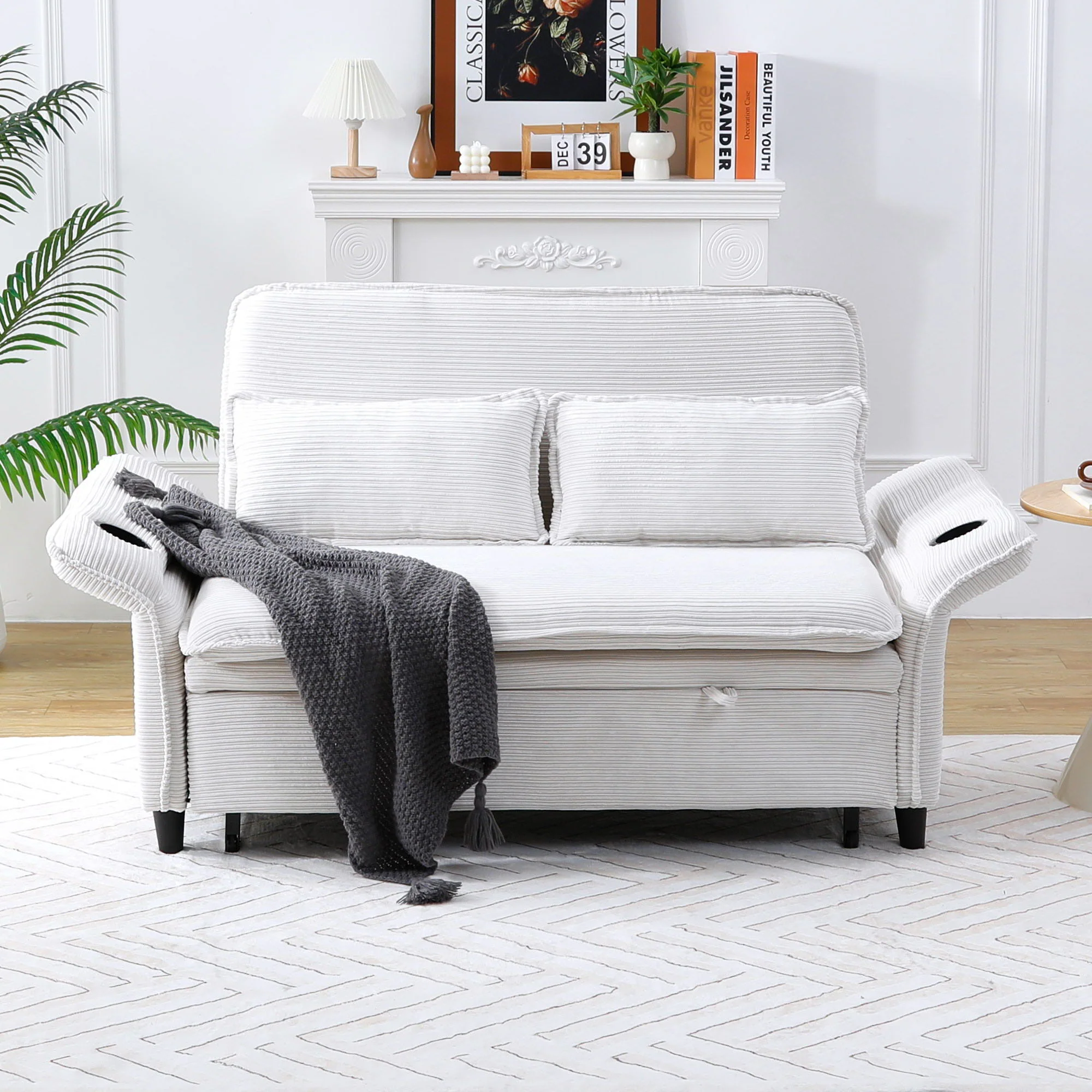 Modern Fabric Multi-Functional Sofa Bed With Adjustable Armrests And Backrests - Image 5