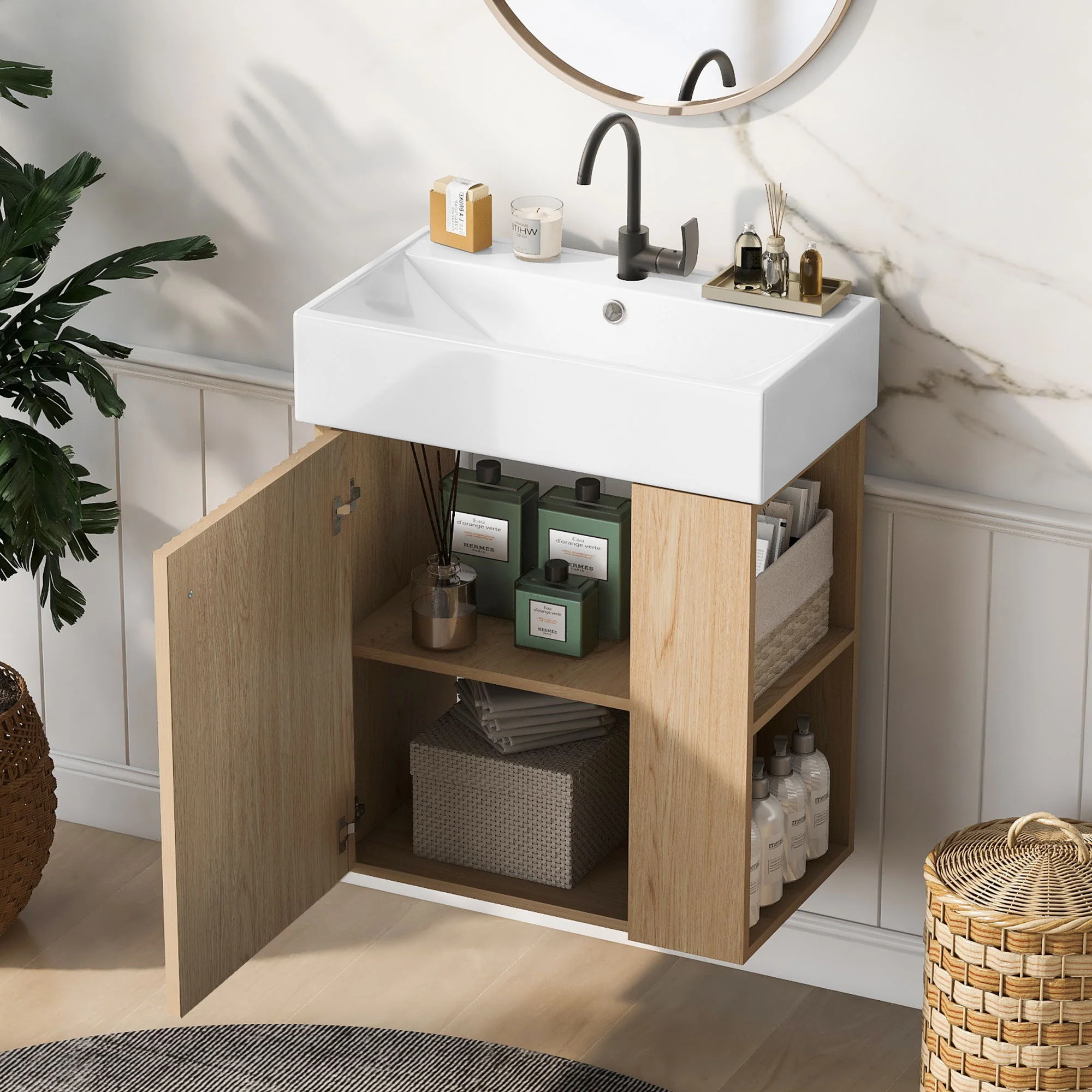 Modern Floating Bathroom Vanity With Ceramic Basin Perfect For Small Bathrooms - Image 13