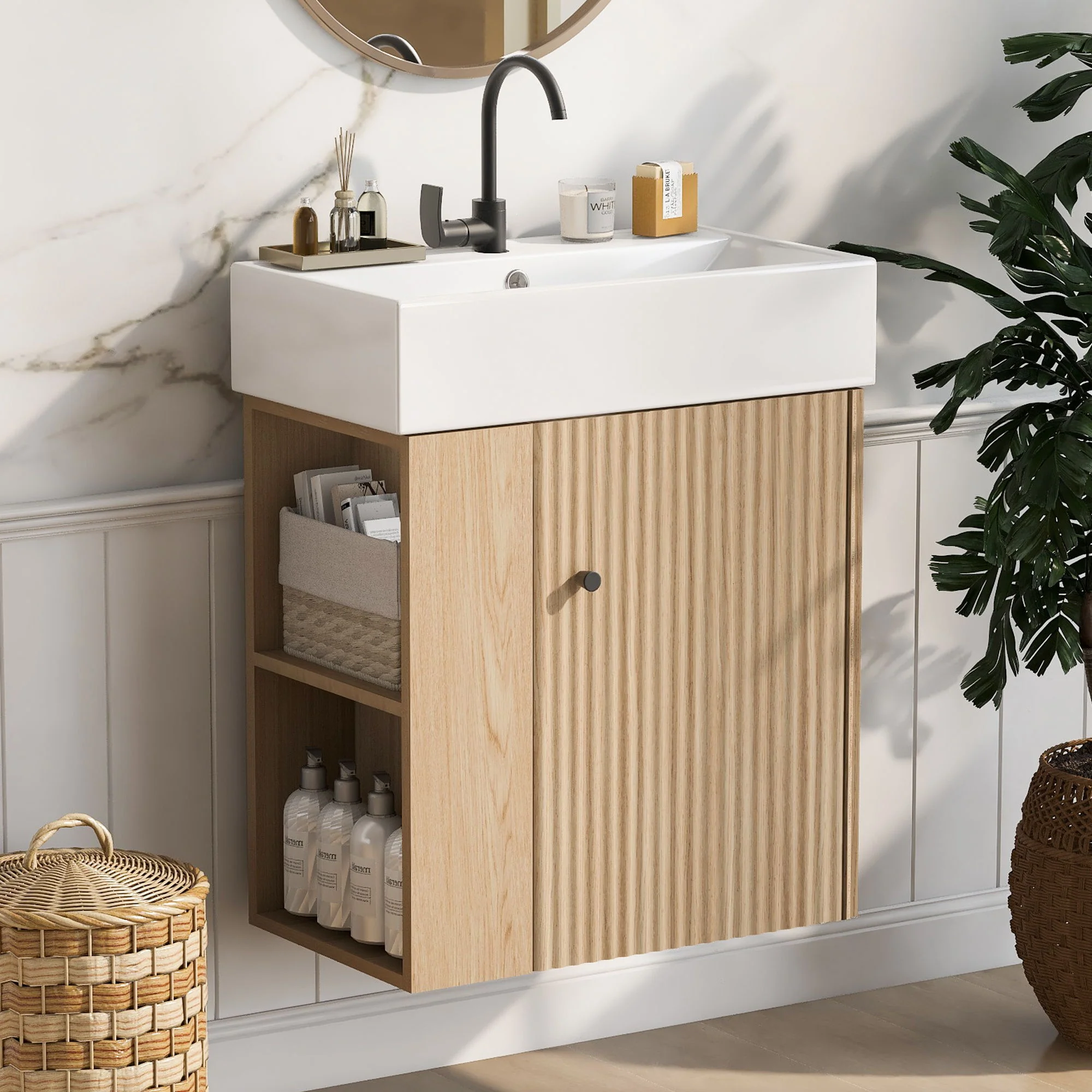 Modern Floating Bathroom Vanity With Ceramic Basin Perfect For Small Bathrooms - Image 14