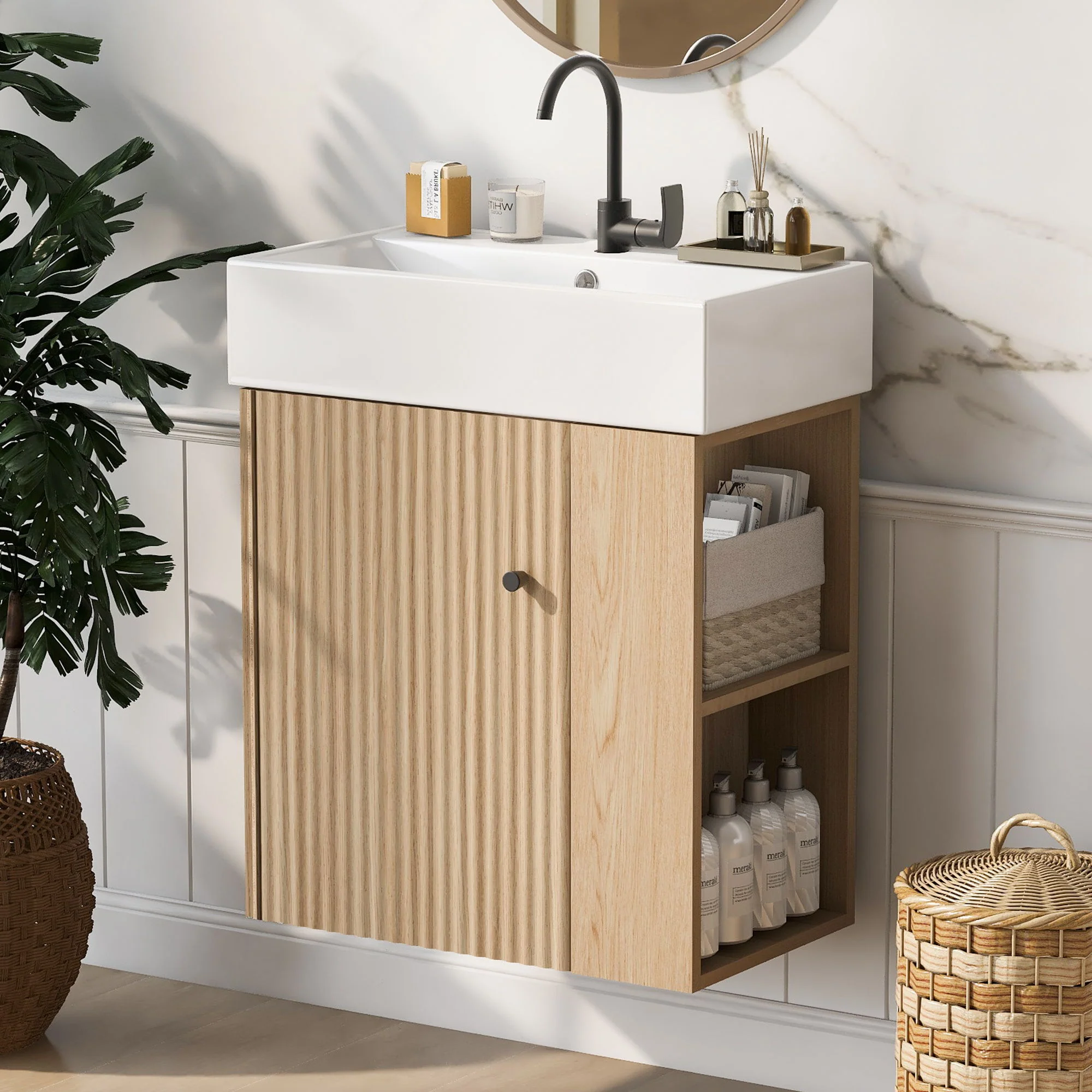 Modern Floating Bathroom Vanity With Ceramic Basin Perfect For Small Bathrooms - Image 19