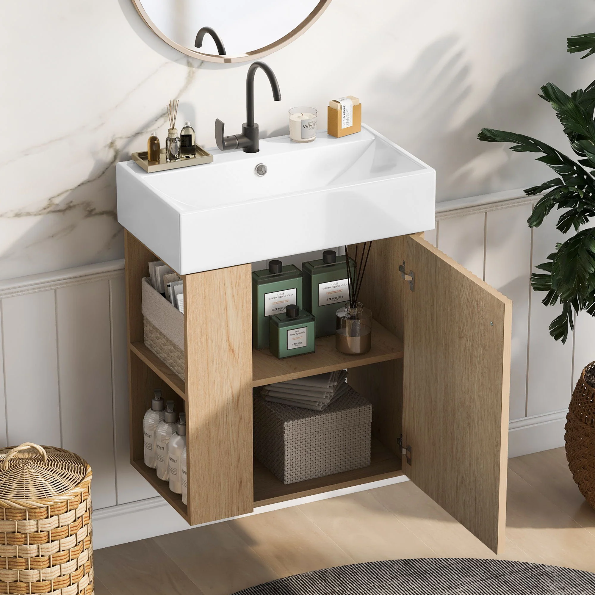 Modern Floating Bathroom Vanity With Ceramic Basin Perfect For Small Bathrooms - Image 22