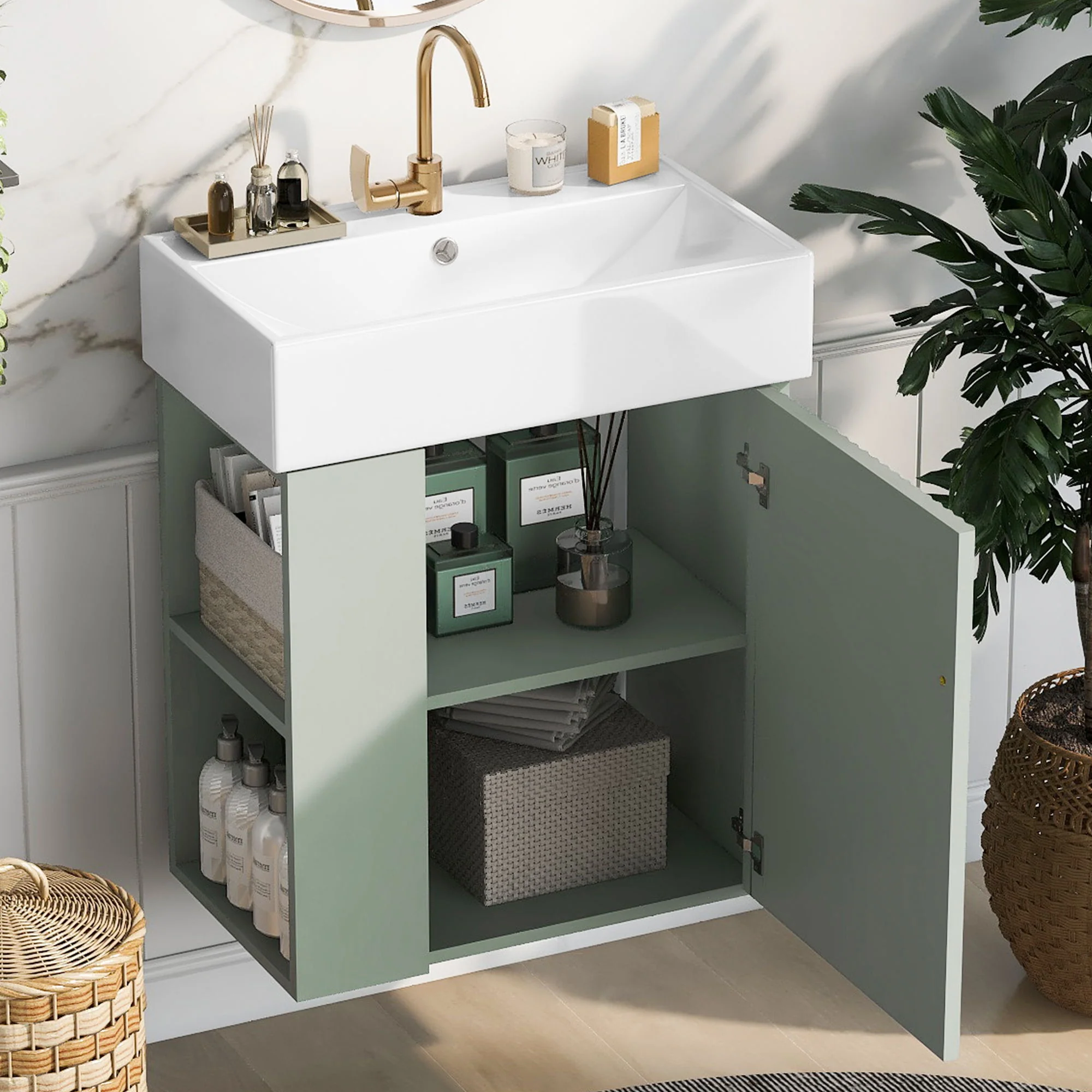 Modern Floating Bathroom Vanity With Ceramic Basin Perfect For Small Bathrooms - Image 27