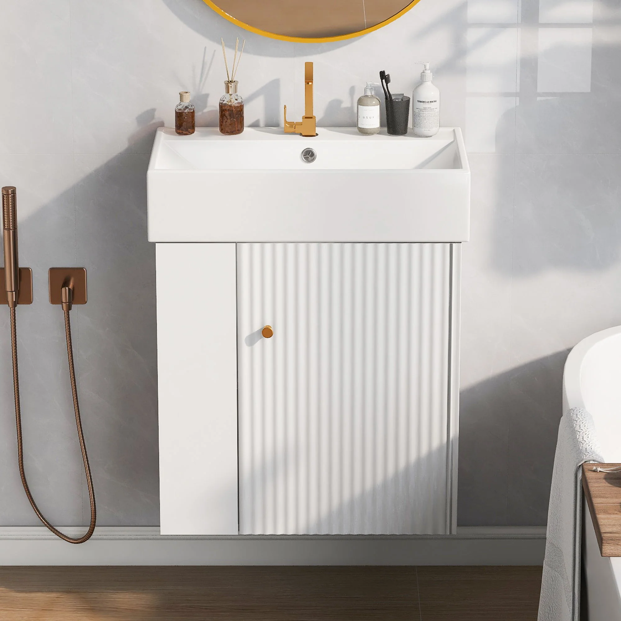 Modern Floating Bathroom Vanity With Ceramic Basin Perfect For Small Bathrooms - Image 32