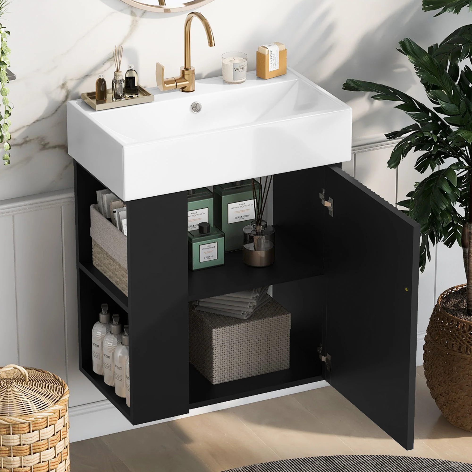 Modern Floating Bathroom Vanity With Ceramic Basin Perfect For Small Bathrooms - Image 34