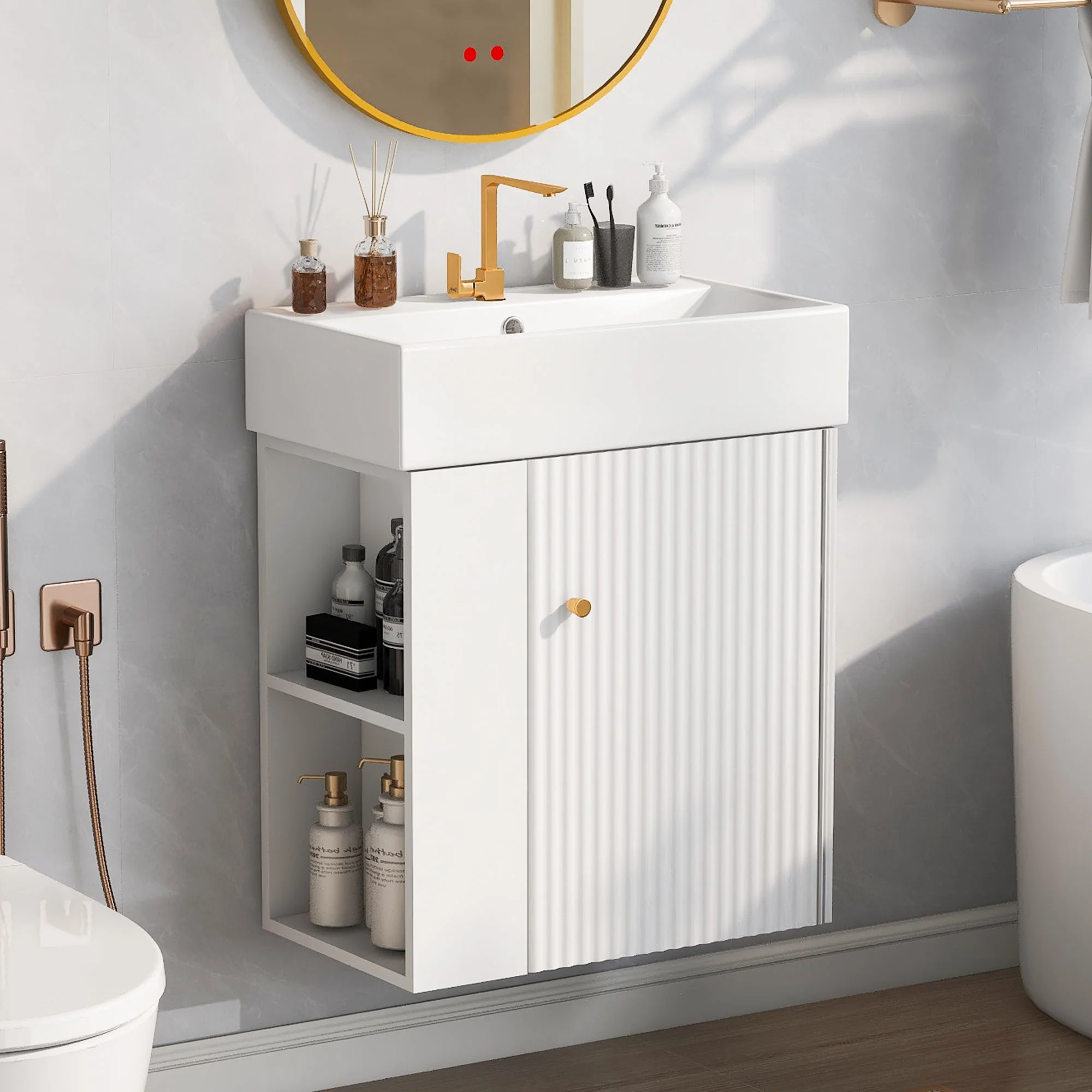 Modern Floating Bathroom Vanity With Ceramic Basin Perfect For Small Bathrooms - Image 37