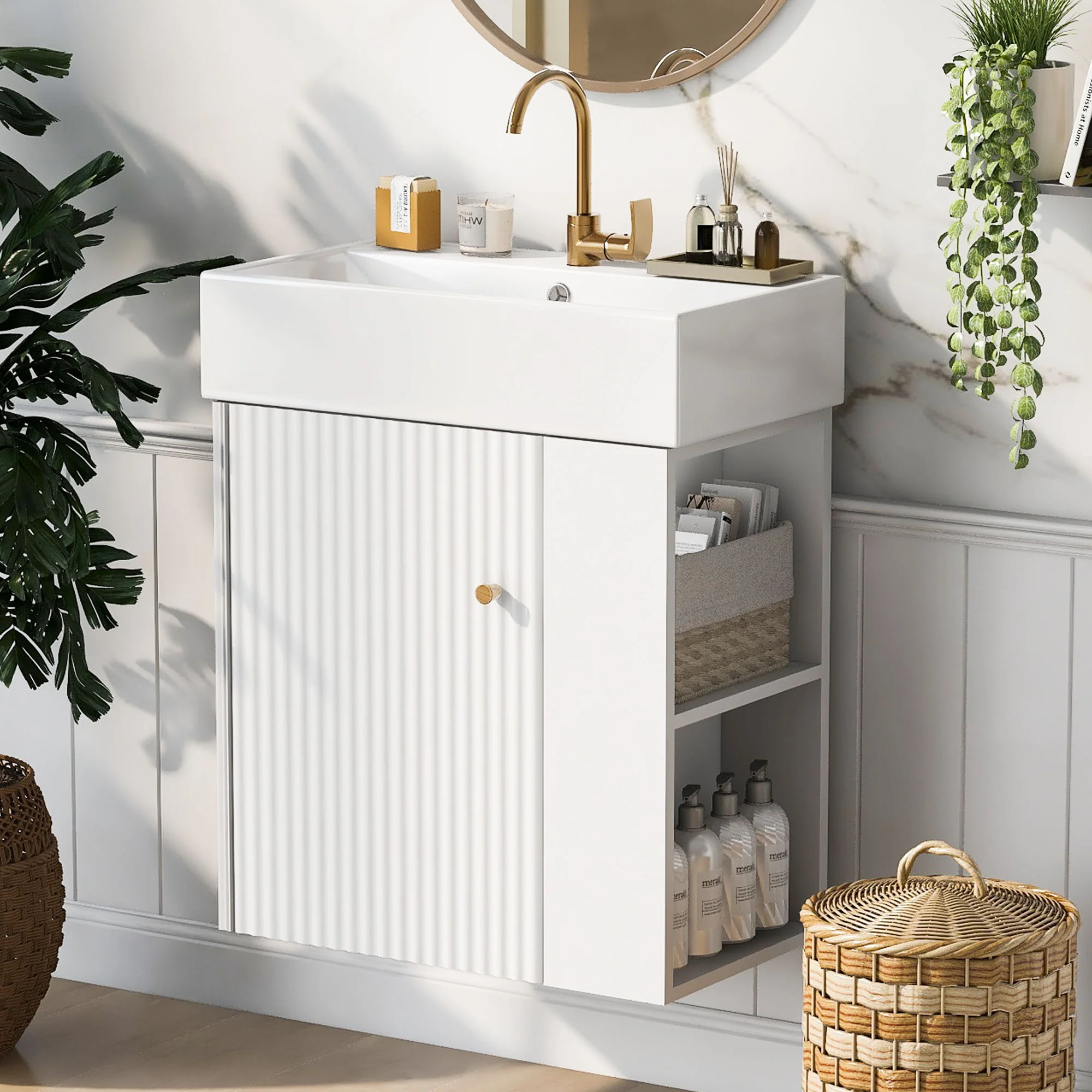 Modern Floating Bathroom Vanity With Ceramic Basin Perfect For Small Bathrooms - Image 38