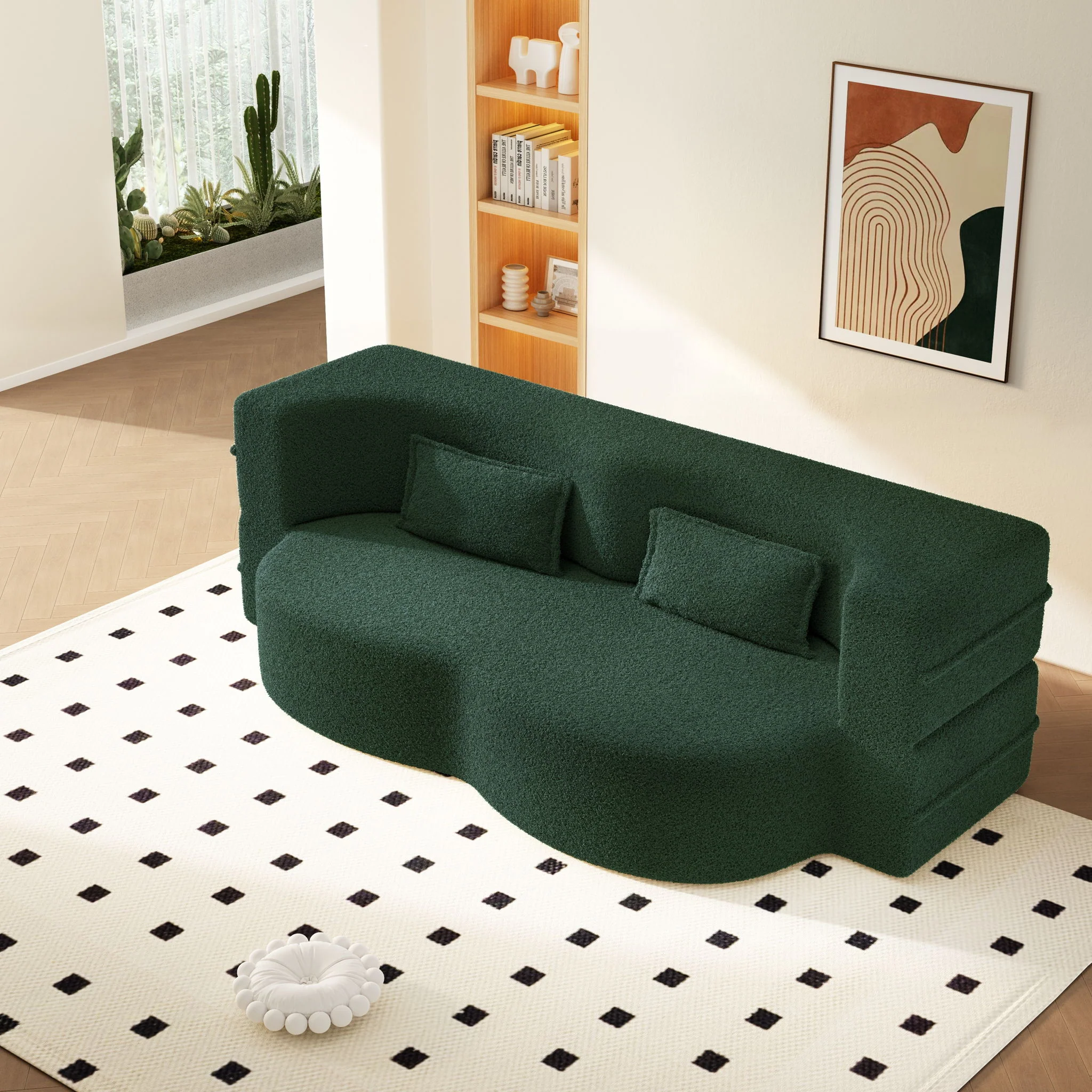 Modern Floor Sleeper Sofa Bed With 2 Pillows, Convertible Twin Size Folding Mattress For Living Room - Image 8
