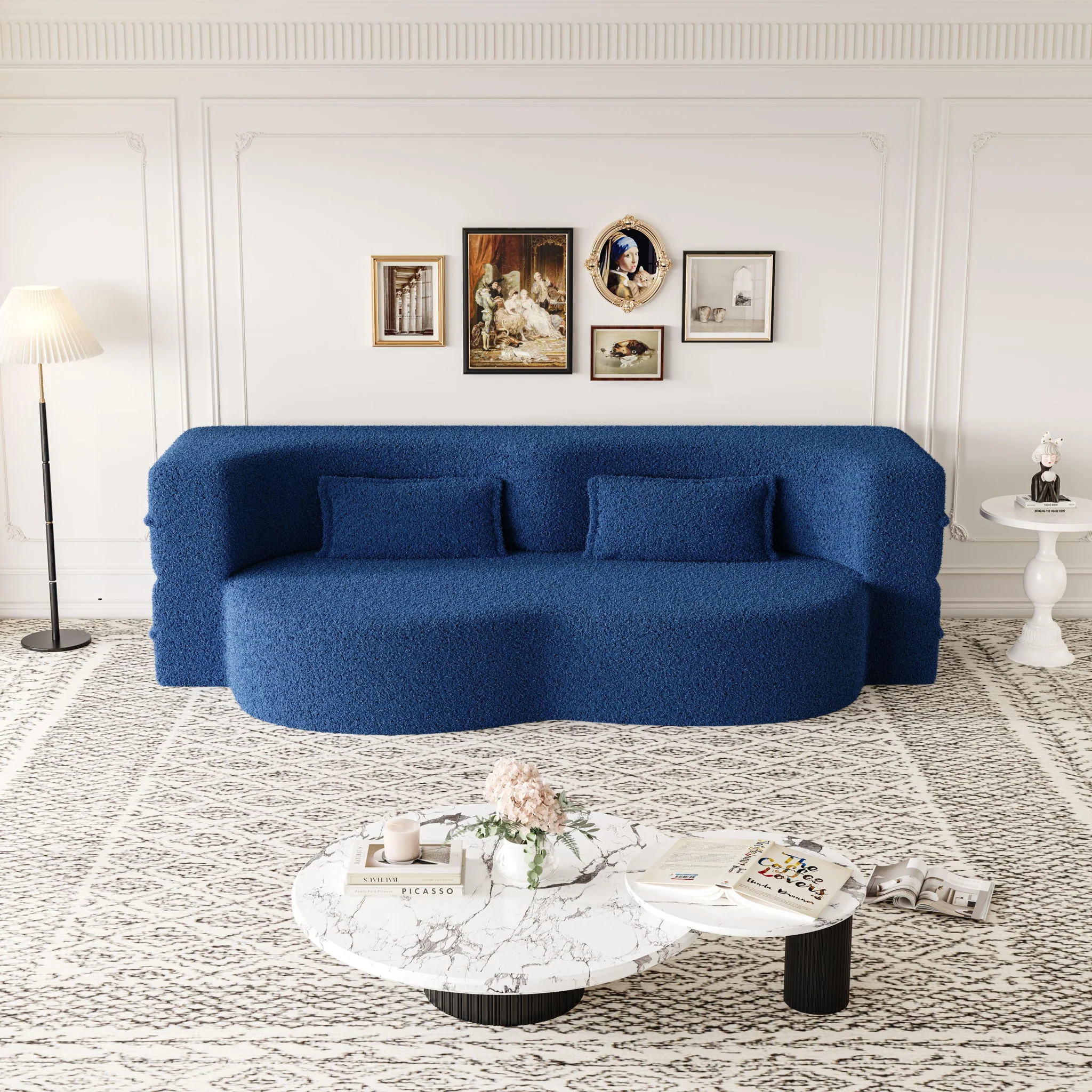 Modern Floor Sofa, With 2 Pillows, Convertible Teddy Fabric Foam Filled Bed - Image 20