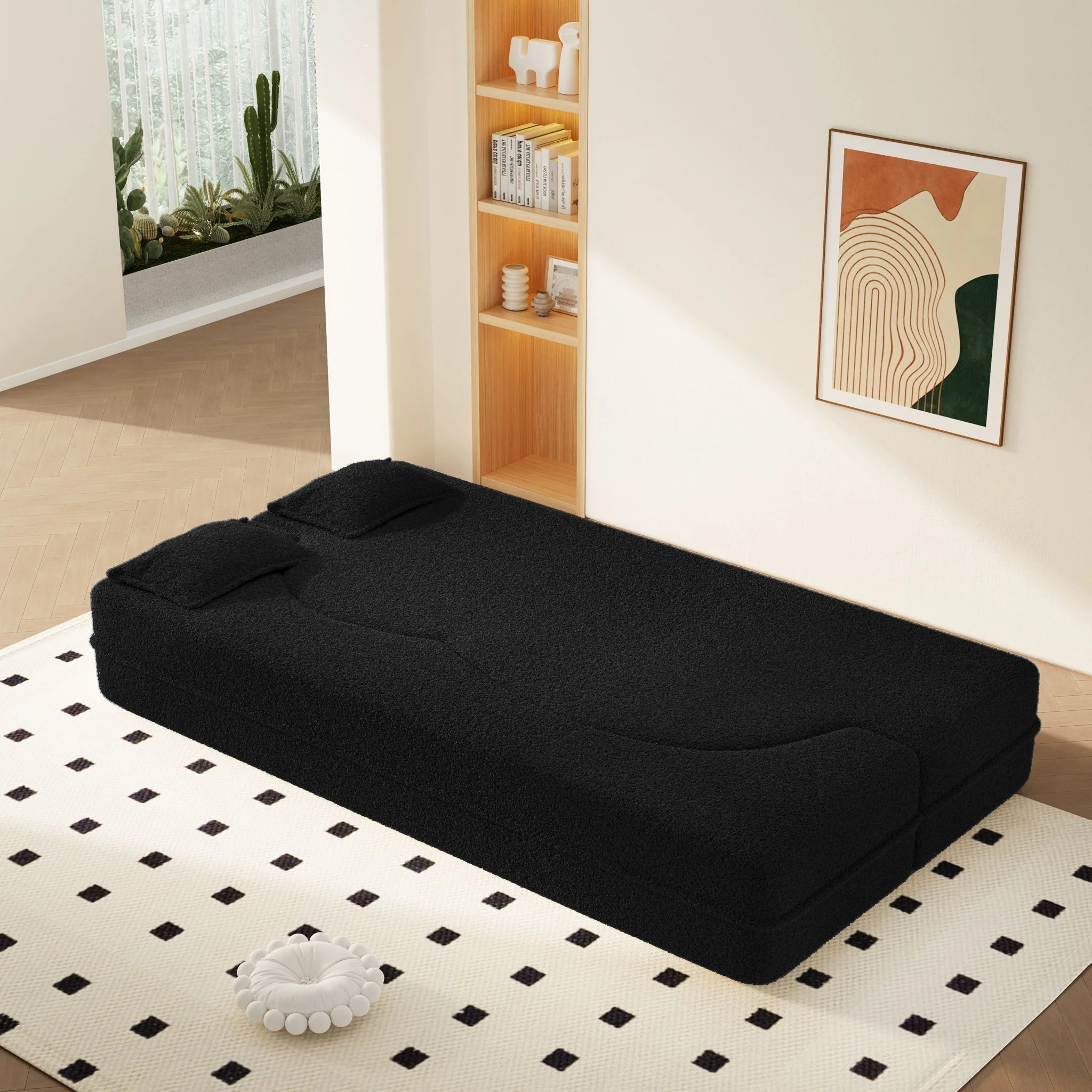 Modern Floor Sofa With 2 Pillows, Twin Size For Living Room - Image 6