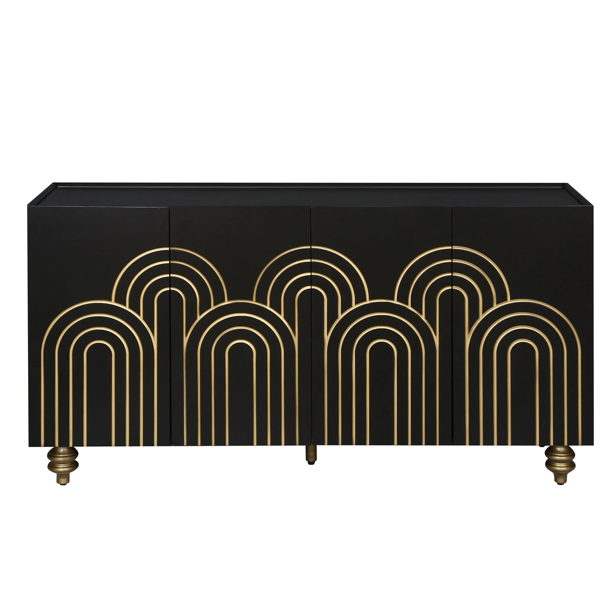 Modern Fluted Sideboard Buffet With Storage, Curve Element, 4 Doors With Adjustable Shelves - Image 2
