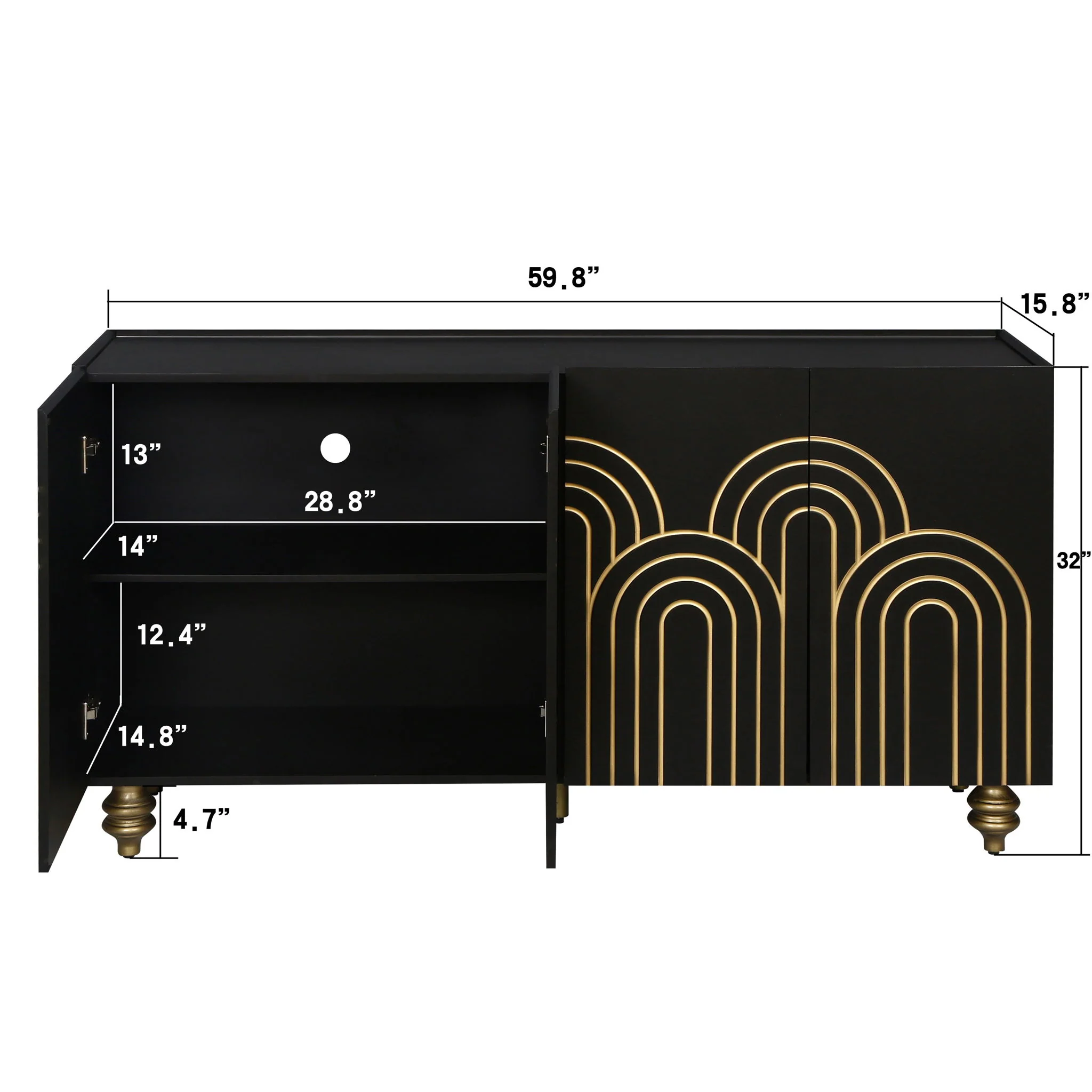 Modern Fluted Sideboard Buffet With Storage, Curve Element, 4 Doors With Adjustable Shelves - Image 6