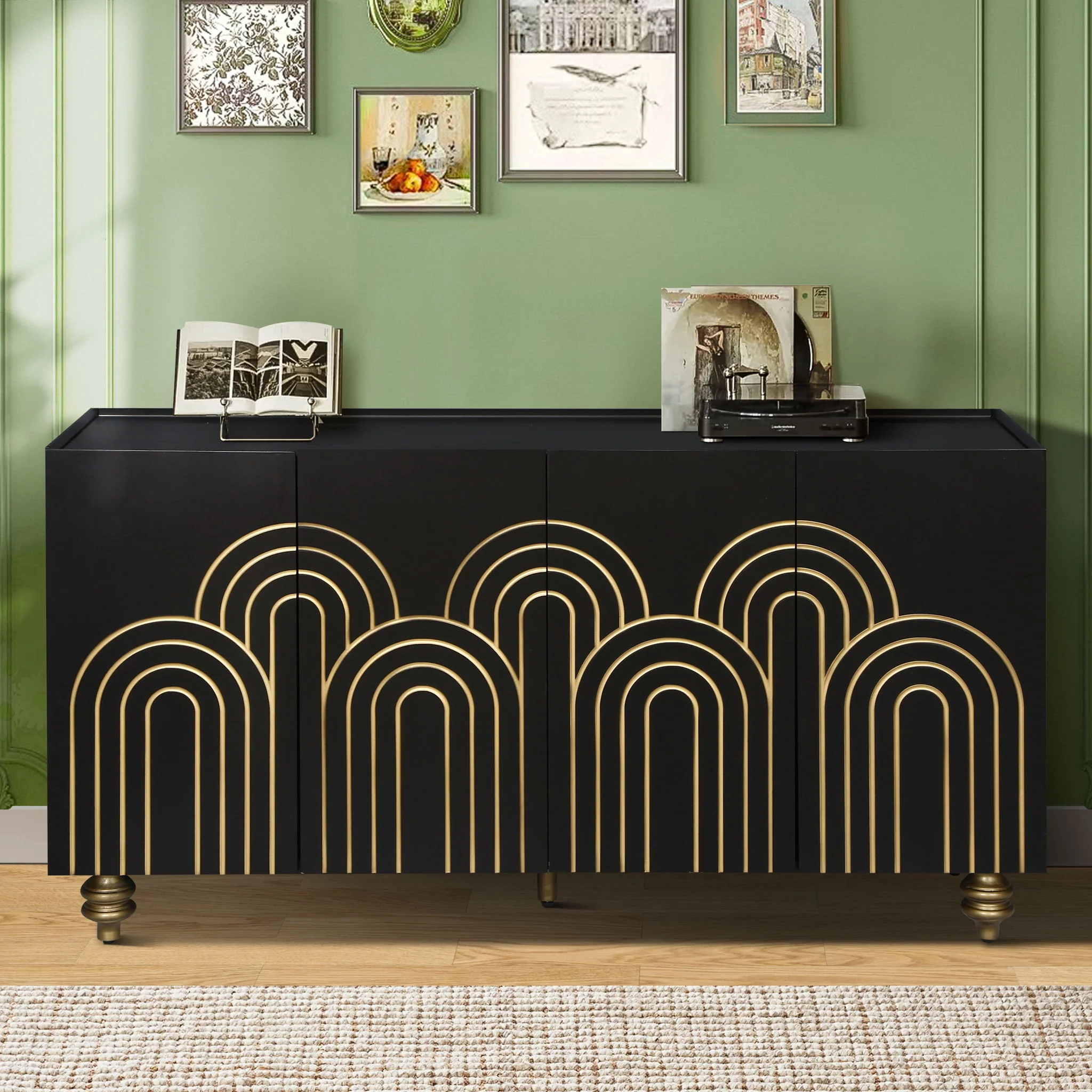 Modern Fluted Sideboard Buffet With Storage, Curve Element, 4 Doors With Adjustable Shelves - Image 8
