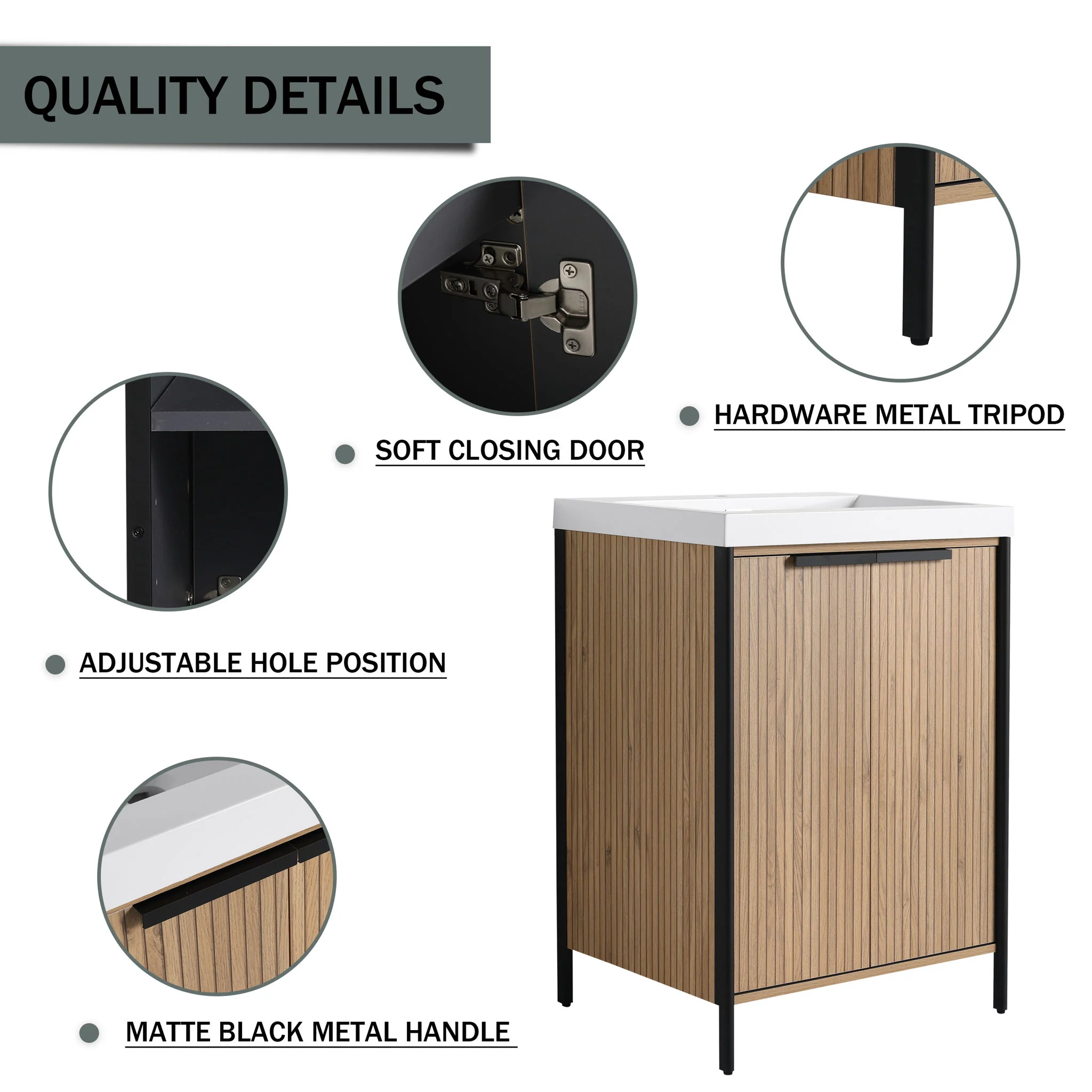 Modern Freestanding Bathroom Vanity With Resin Sink & Soft Close Cabinet Doors - Image 12