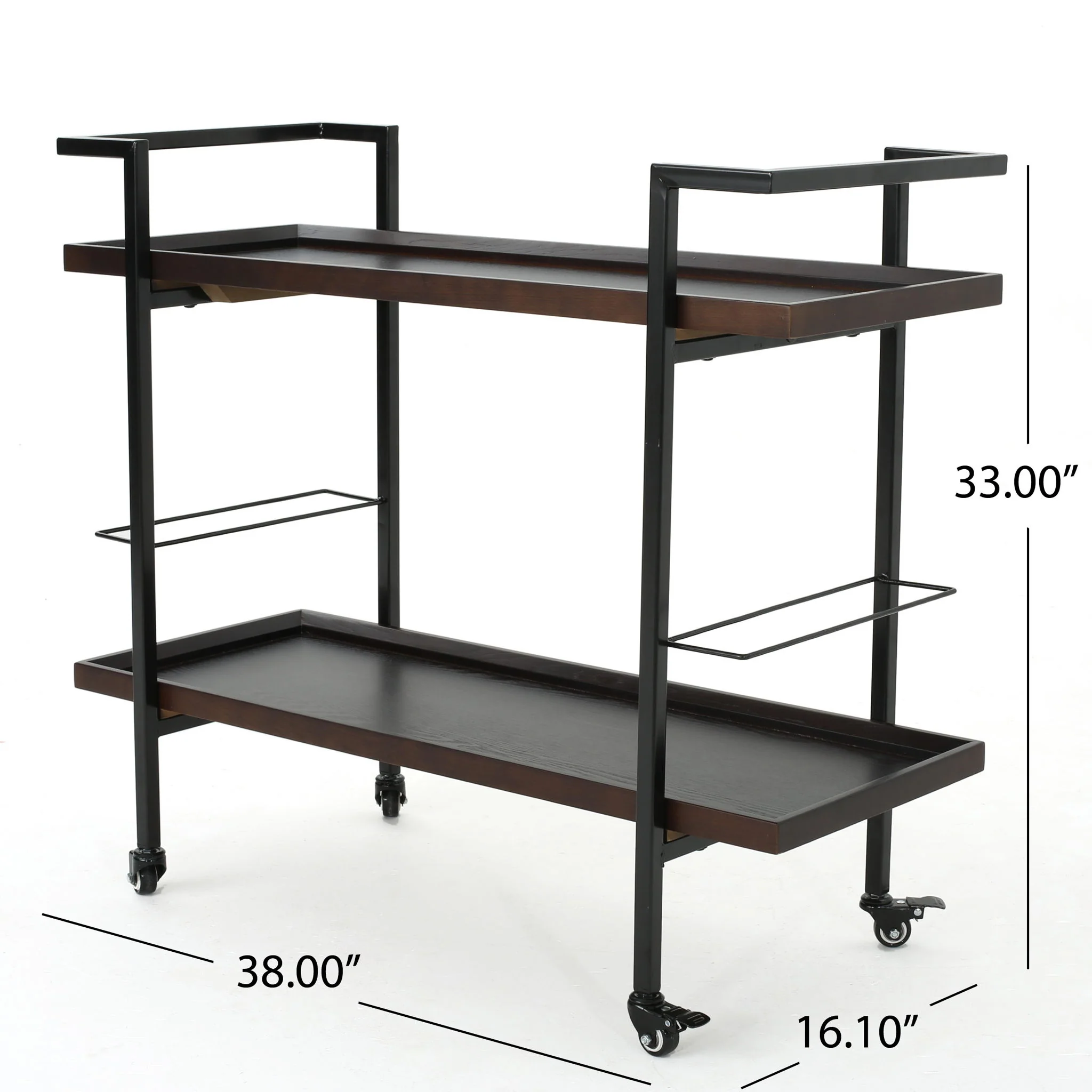 Modern Industrial Bar Cart With Shelving And Casters - Image 4