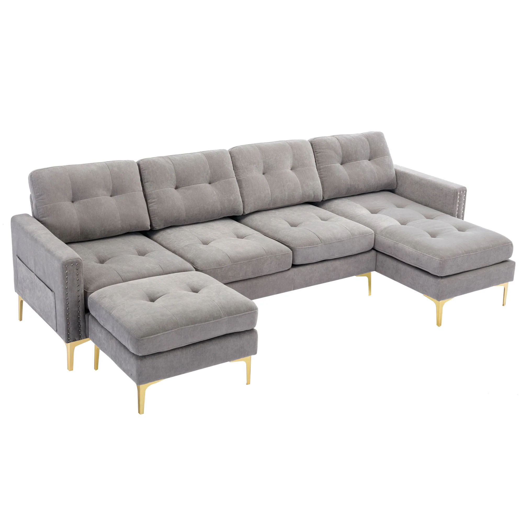 Modern L - Shape Convertible Sectional Sofa With Movable Ottoman - Image 2