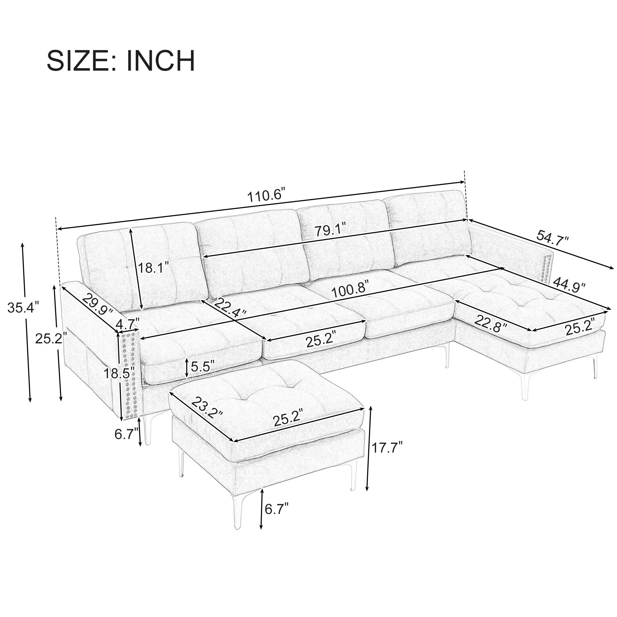 Modern L - Shape Convertible Sectional Sofa With Movable Ottoman - Image 6