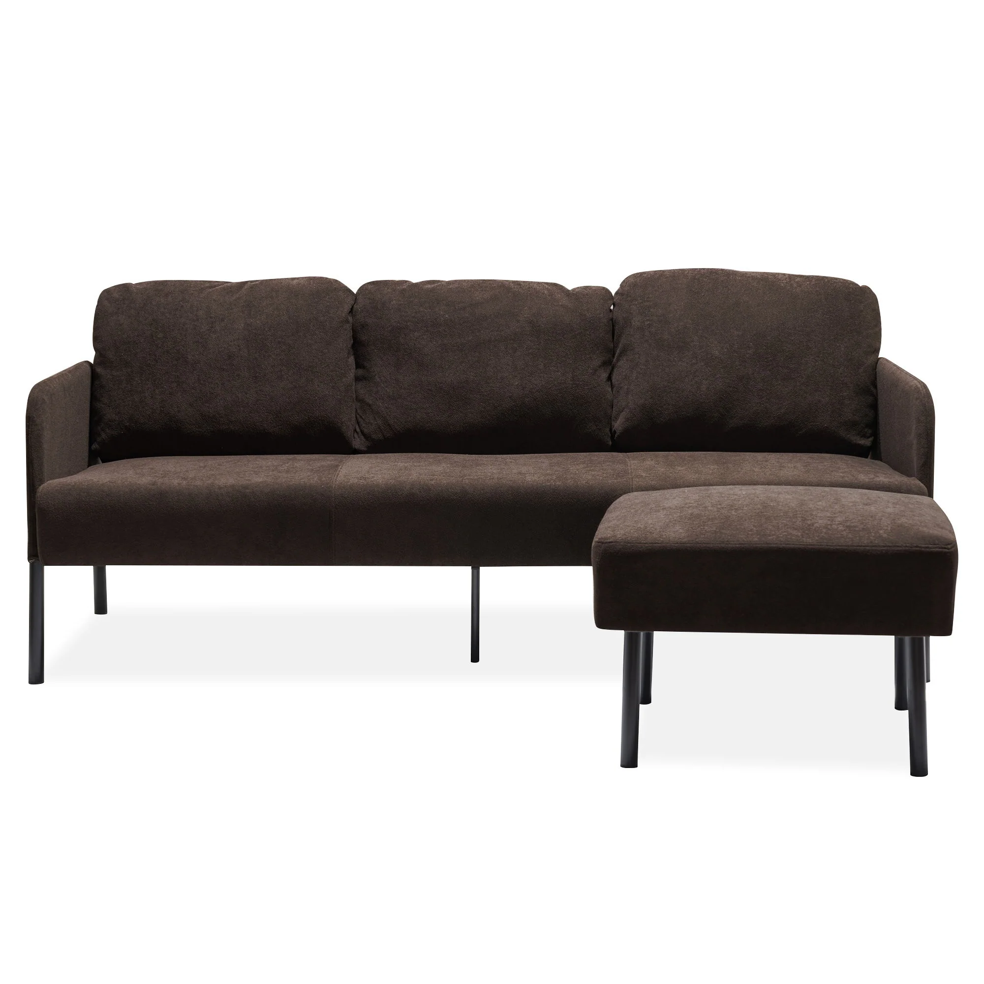 Modern L Shaped 3 Seater Sofa With Ottoman, Upholstered Couch For Small Spaces - Image 4