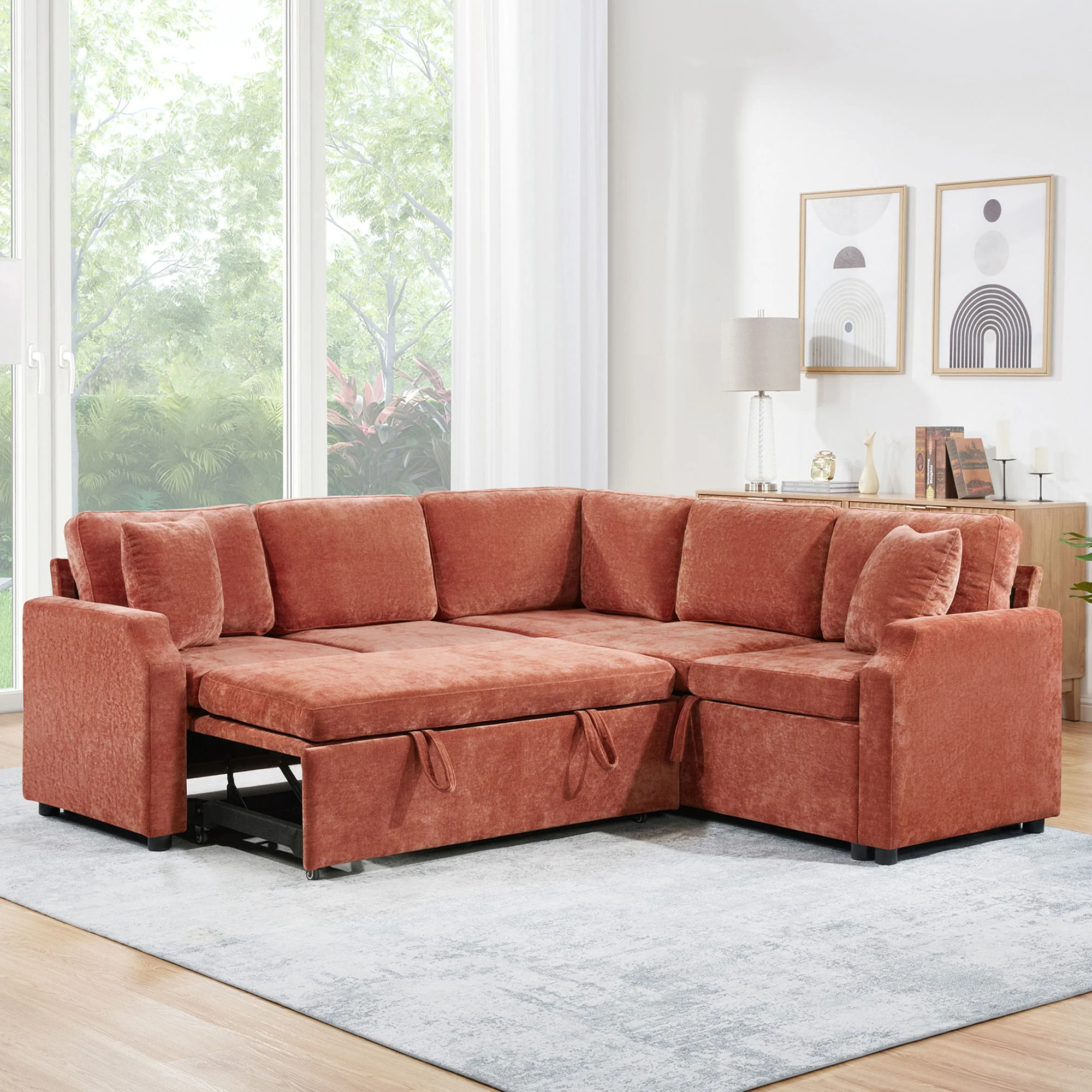 Modern L Shaped Sectional Sofa Bed With Hidden Storage Upholstery - Image 10