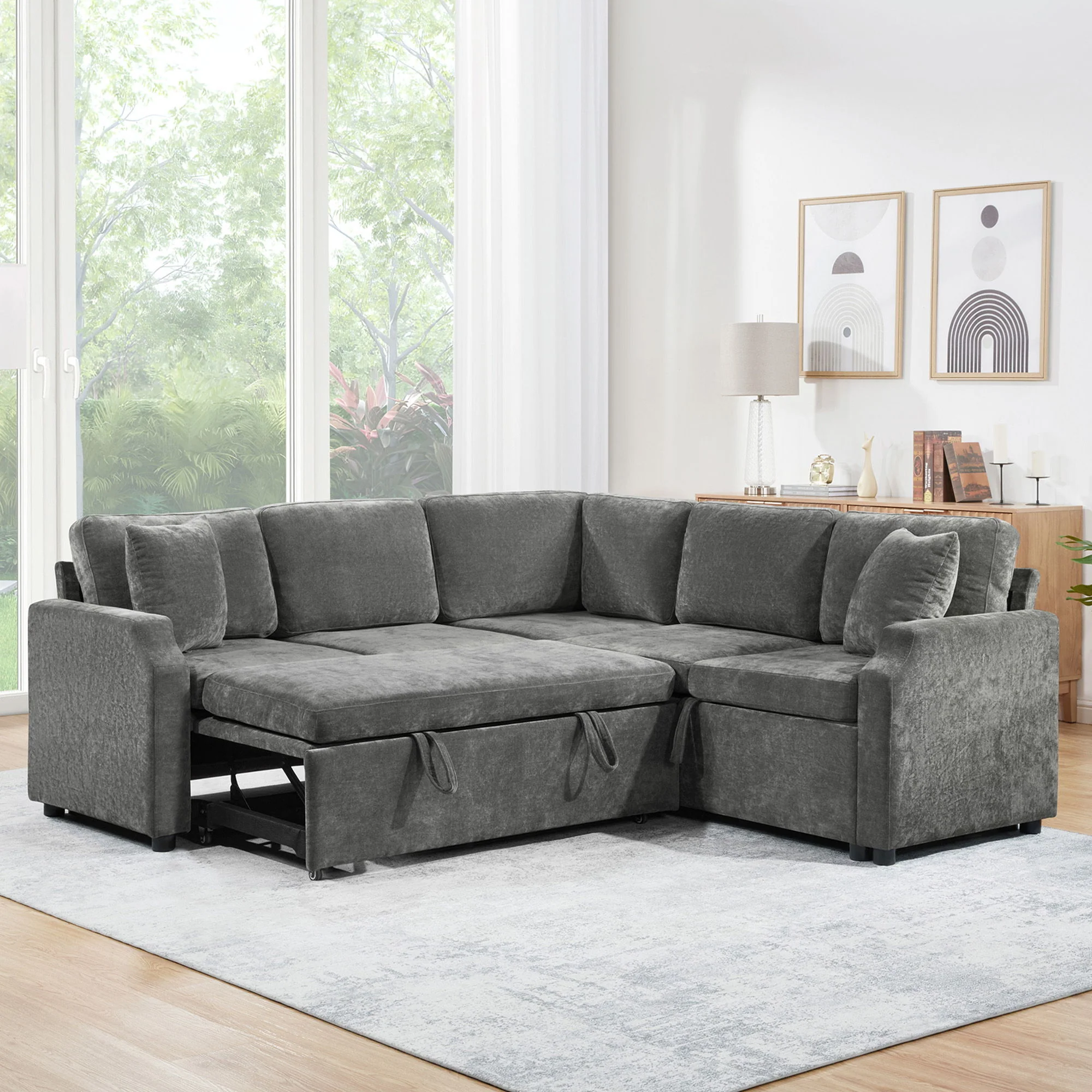Modern L Shaped Sectional Sofa Bed With Hidden Storage Upholstery - Image 5